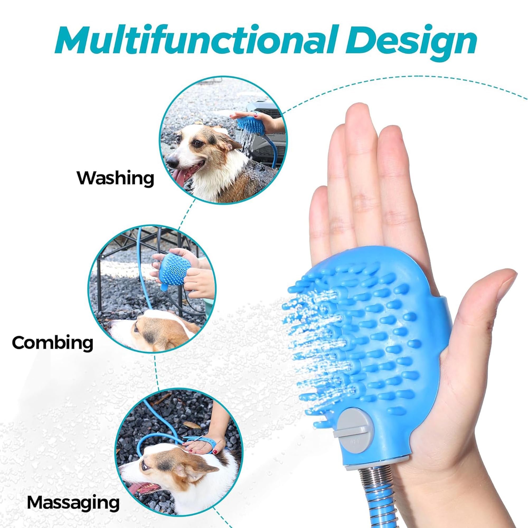 Pulverizador de ducha para mascotas,Herramienta de Baño para Mascotas,Cepillo De Baño Para Perros,Incluye manguera de 2.3m,Ideal para el baño, el cuidado, masajear y lavar