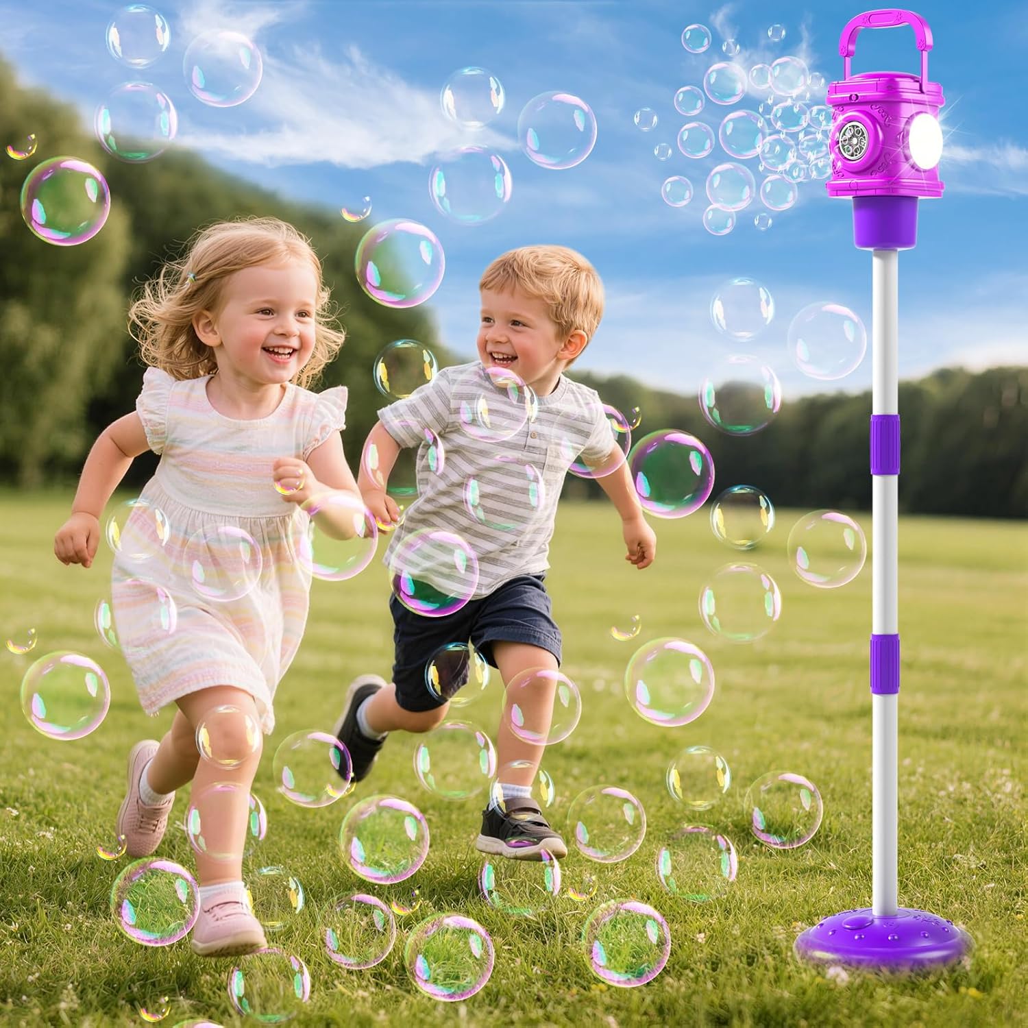 Bubble Machine for Kids, Automatic Bubbles Blower Maker for Kid Toddlers, 2-In-1 Remote Control Street Lamp Bubble Maker with Adjustable Height, Bubble Maker for Wedding Birthday Party Camping Outdoor