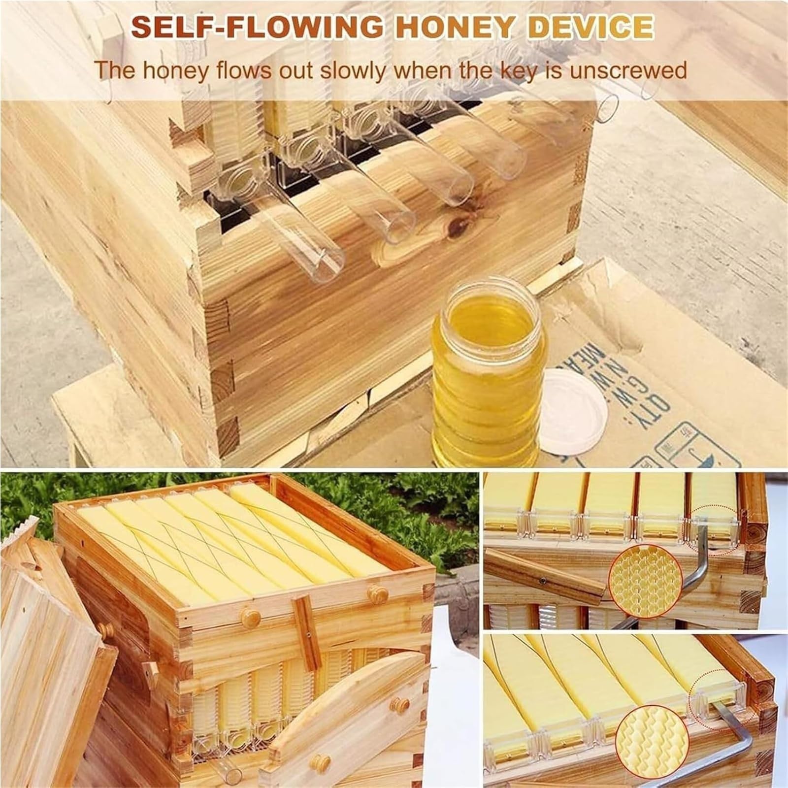 Beehive Starter Kit - Casetta automatica in legno per alveare con telaio per apicoltura, include 7 pettini rivestiti in cera e forniture essenziali