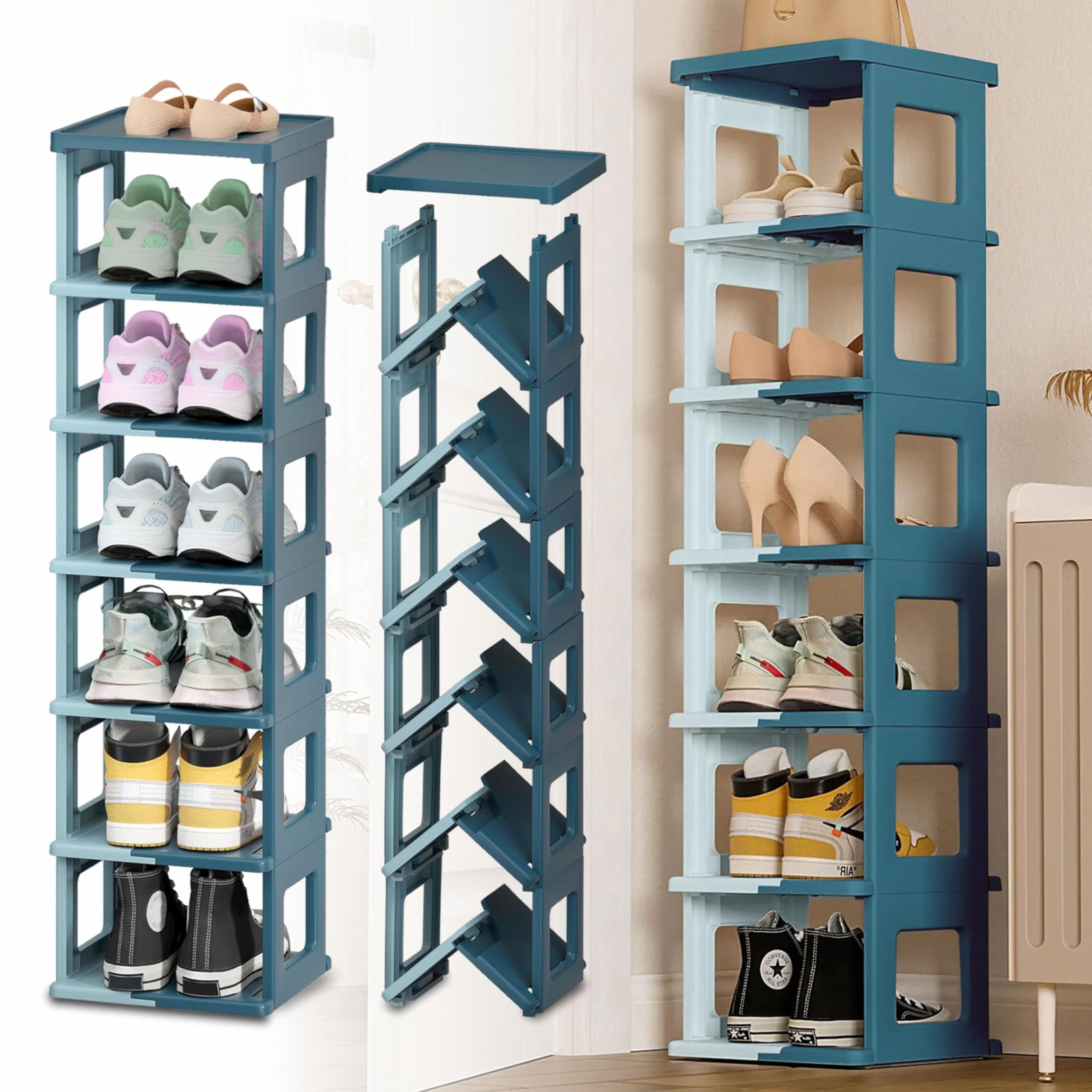 JD FRESH Plastic 6 Tier Shoe Rack/Versatile and Sturdy Almirah for Clothing/Books/Storage Organizer/Shoe Stand/Portable Shoe Rack/Foldable Closet for Bedroom/Living Room/Bathroom - (Blue)