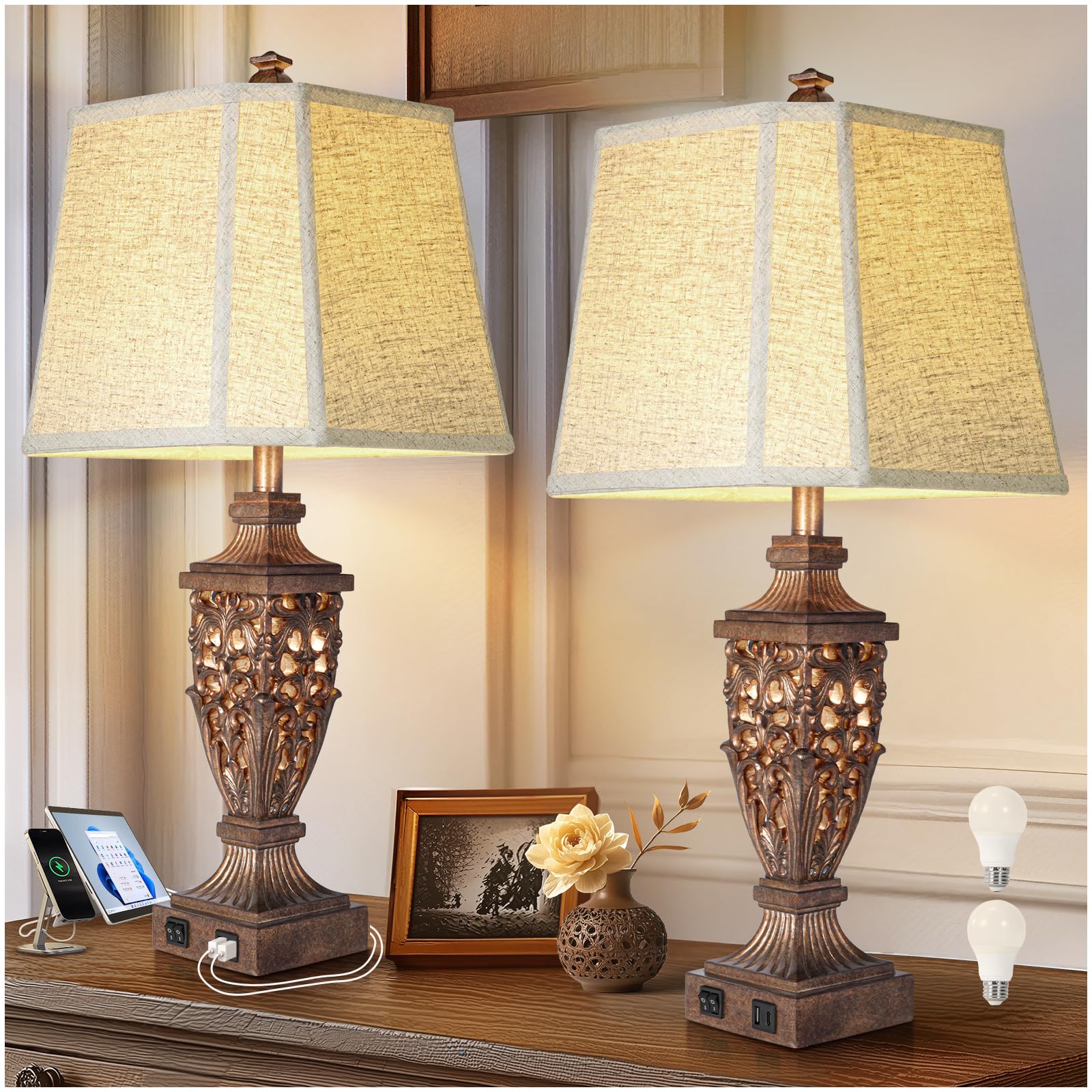 Photo 1 of Scenekoy Vintage Resin Table Lamp with Night Light