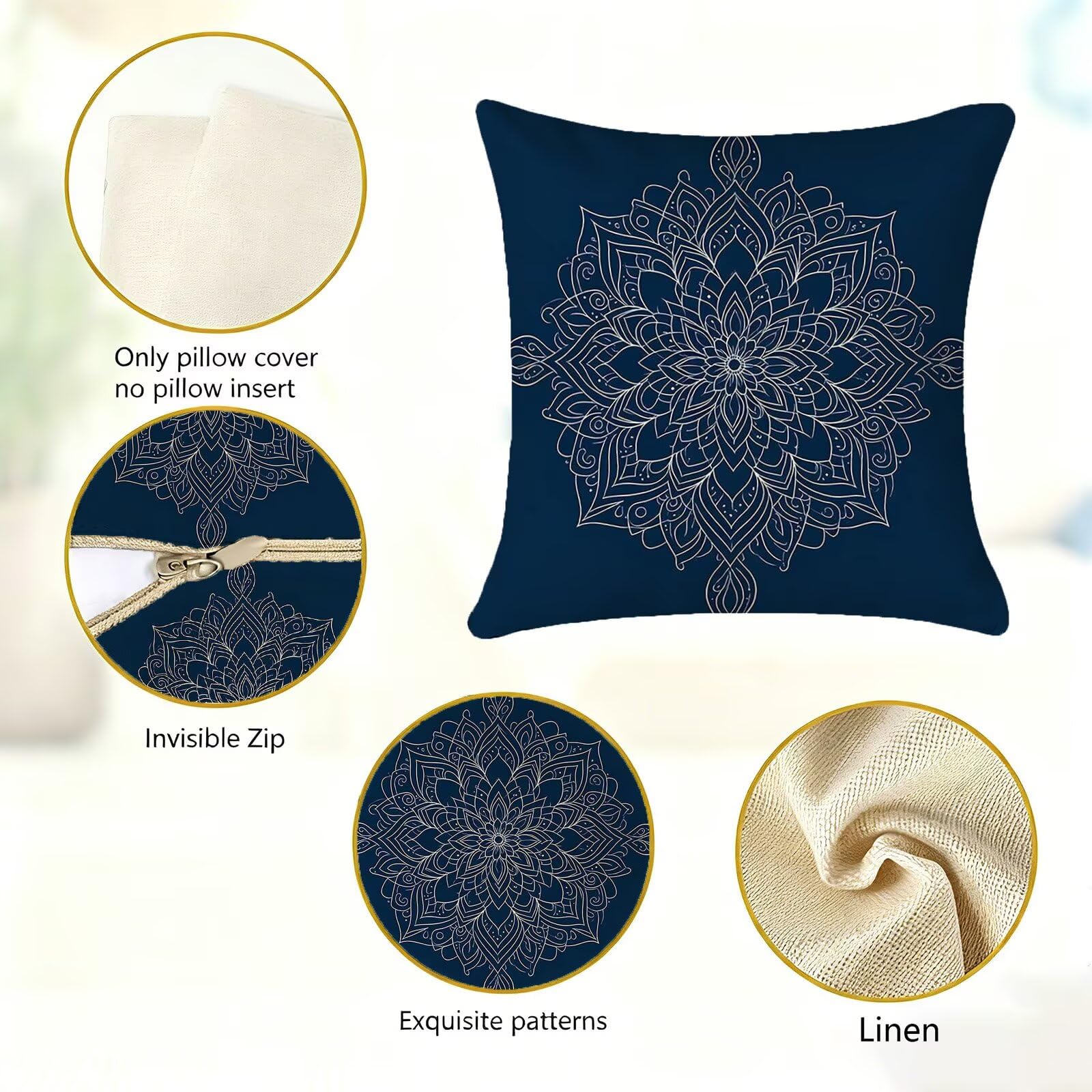Blu Federe Cuscini Divano 40x40cm, Cuscini da Esterno Set de 4, Cod-357