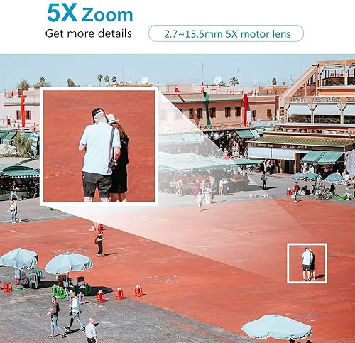 Miniatura 5 de UNILOOK Cámara PTZ PoE de 5MP Cámara IP de seguridad con zoom óptico 5X, lente motorizada de 0.106-0.531 in con audio, detección de