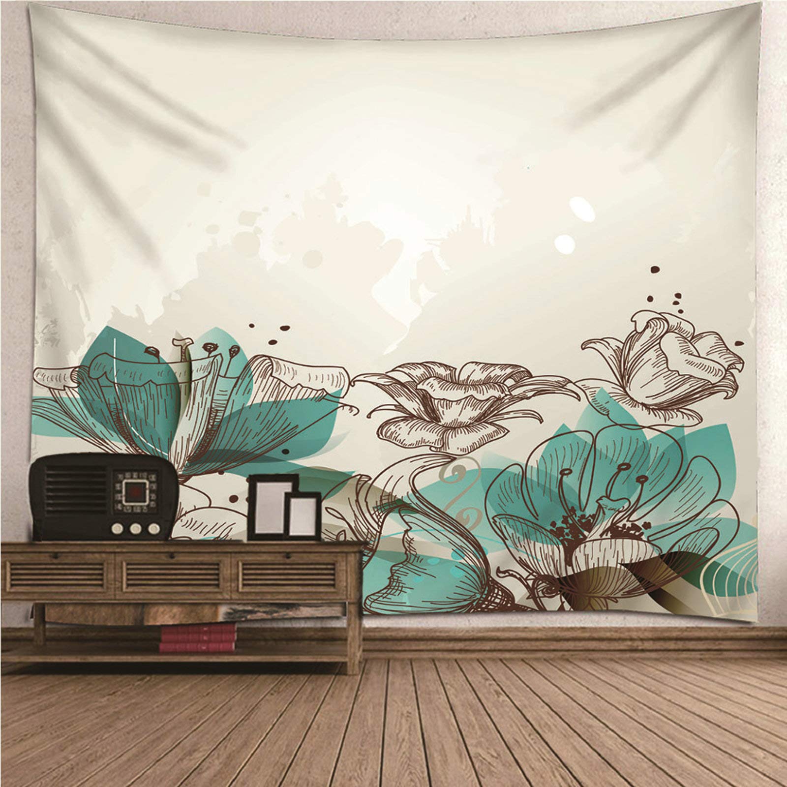 Tapiz de pared de poliéster resistente y lavable con flores para salón