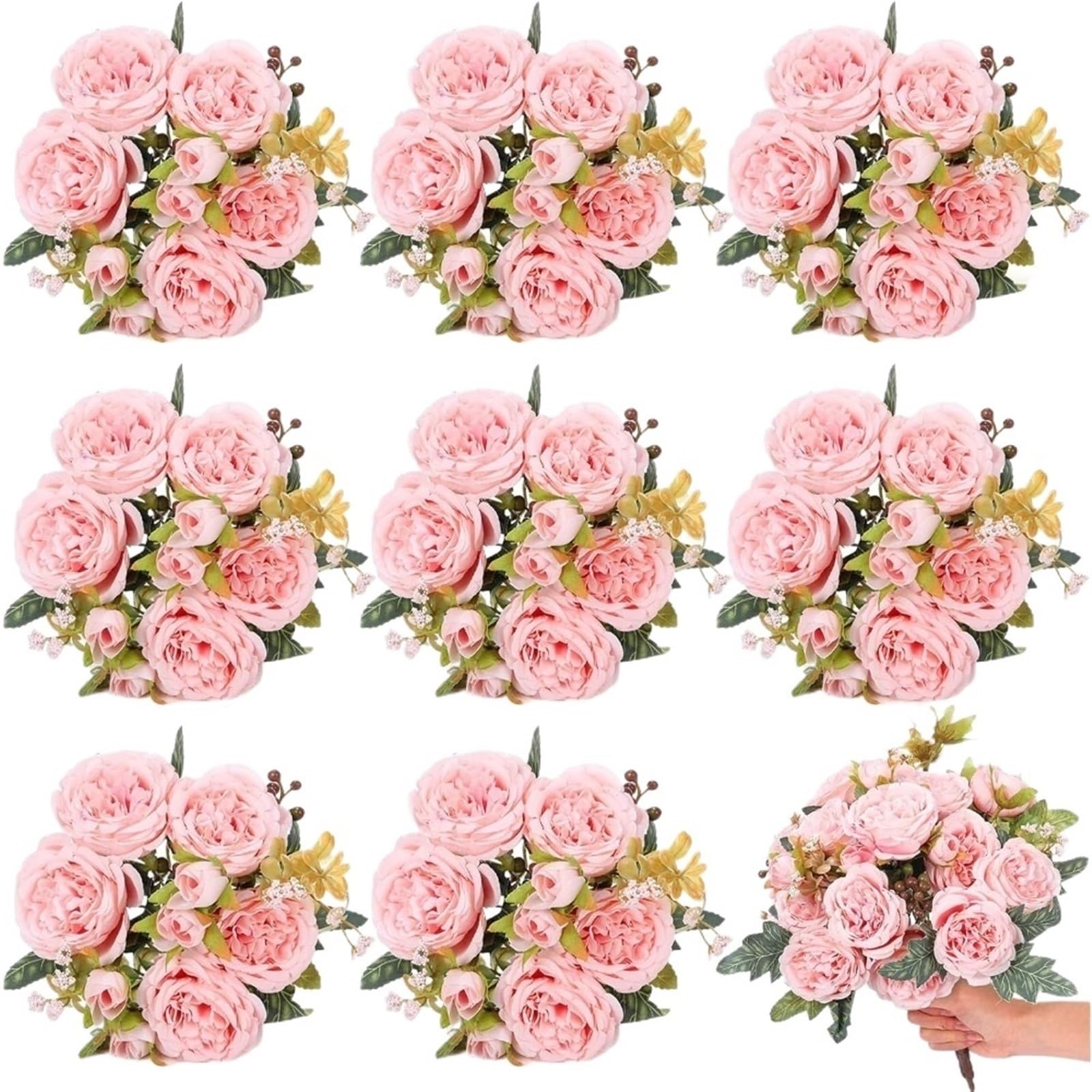 8 Bündel künstliche Pfingstrosenseide, rosa Kunstblumen-Mittelstück, Frühlingsstrauß, Hochzeitsdekoration, Blumen für Startseite(Pink)