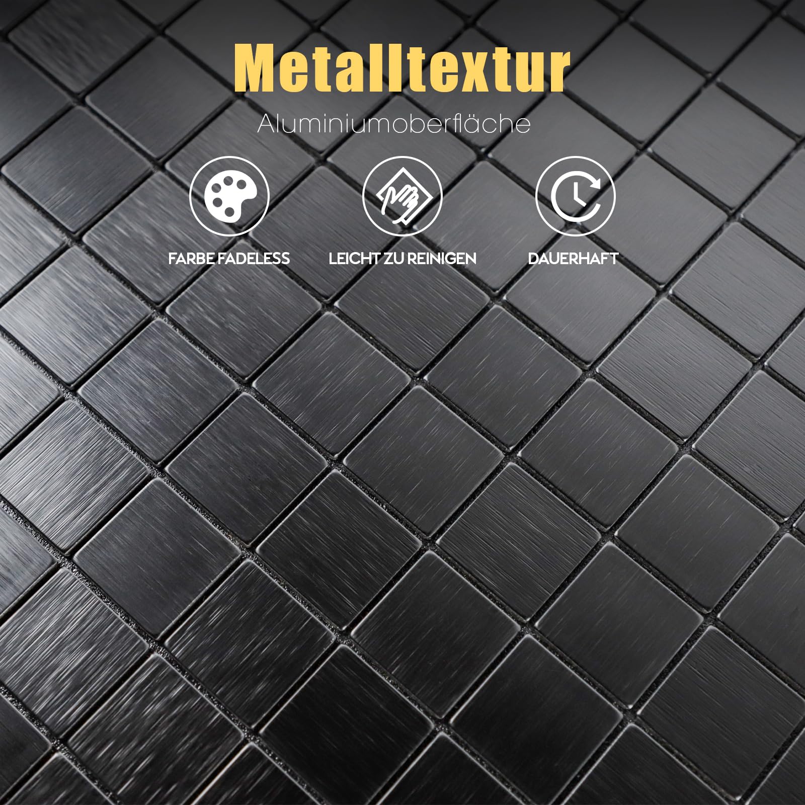 Selbstklebende Fliesen Mosaik Fliesen, Küche Selbstklebend Fliesenaufkleber Metall Mosaik Klebefliesen (6 Matten, Schwarz)