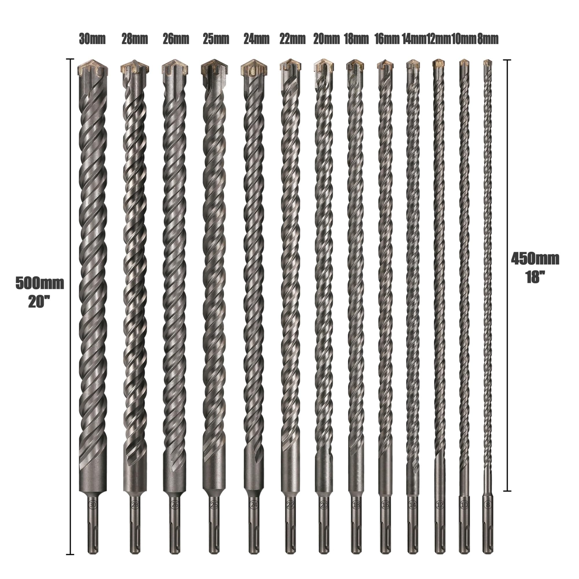 1 szt. 8-30 mm SDS Plus Bit do betonu, głowica tnąca krzyżowa, podwójny młotek świdrowy, 500 mm, cegła ścienna, elektryczny młot murarski(500mmX25mm)