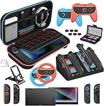 ivoler 22-en-1 Kits accesorios para Nintendo Switch 2 Incluye Bolsa de Transporte, Protectora, Base de Carga, Protectores Pantalla, Volantes, Soporte, Agarres Joy-Con y Estuche para Tarjetas de Juego