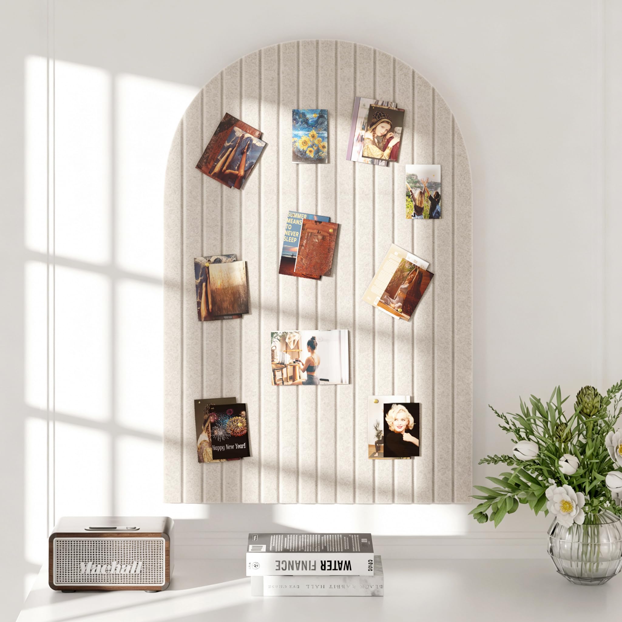 Fittoway Felt Bulletin Board, 35" x 24" Cork Board Alternative, Decorative Felt Pin Board with 30 Push Pins, Vision Board for Office Bedroom Home Wall Decor, Photo Display (Beige)