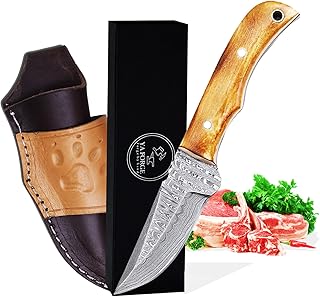 YA FORGE-7-inch hunting knife, Hand-forged Damascus Steel Survival Knife, Burnt pins with Camel Bone Handle bowie knife, 3-inch Fixed Blade with Leather Sheath for Camping, Hiking, Survival, and tactical, bushcraft knife (BURNT PINS) - YA FORGE