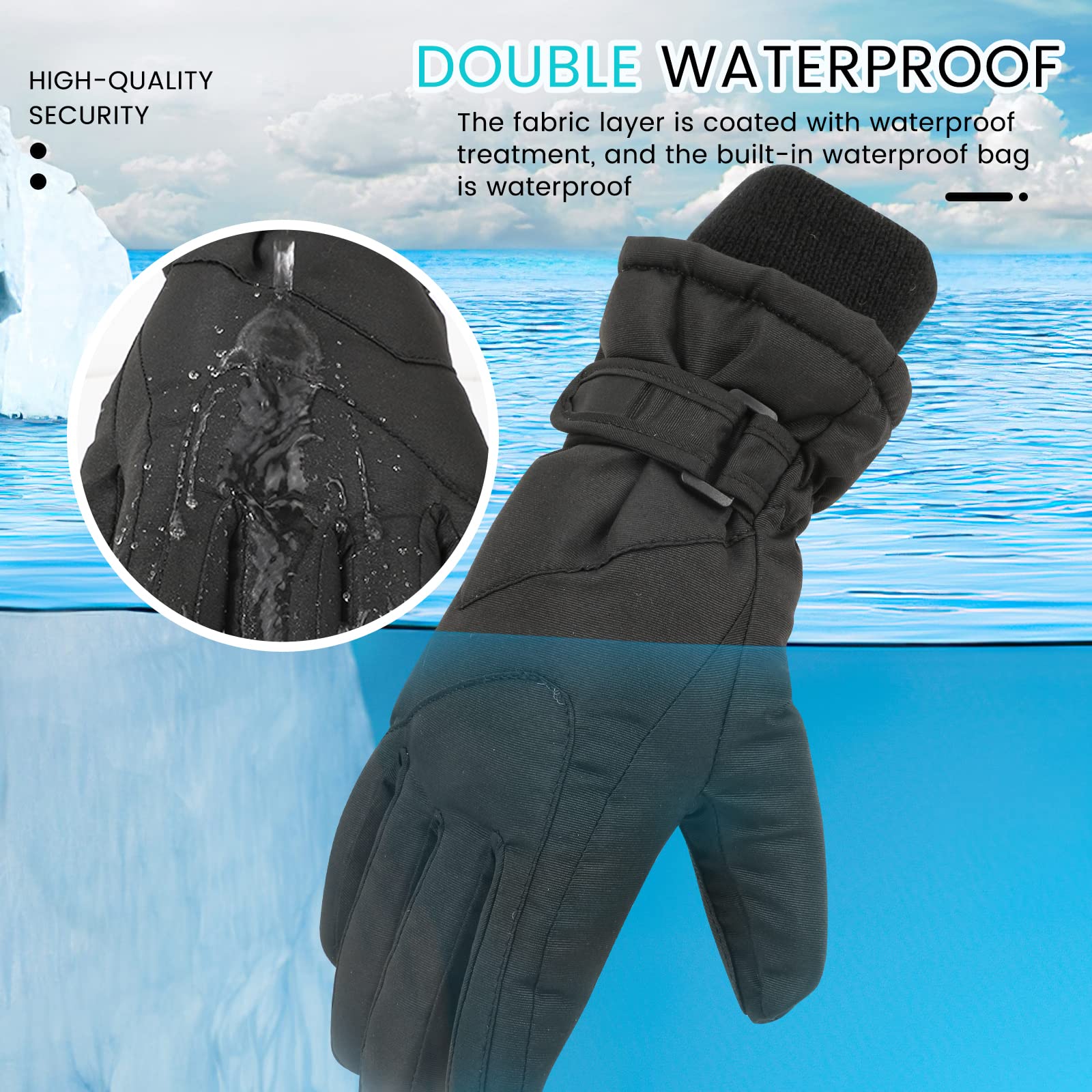 QKURT Guantes de esquí para niños Impermeables Invierno Cálidos Lana Snowboard Nieve Térmicos Aislados