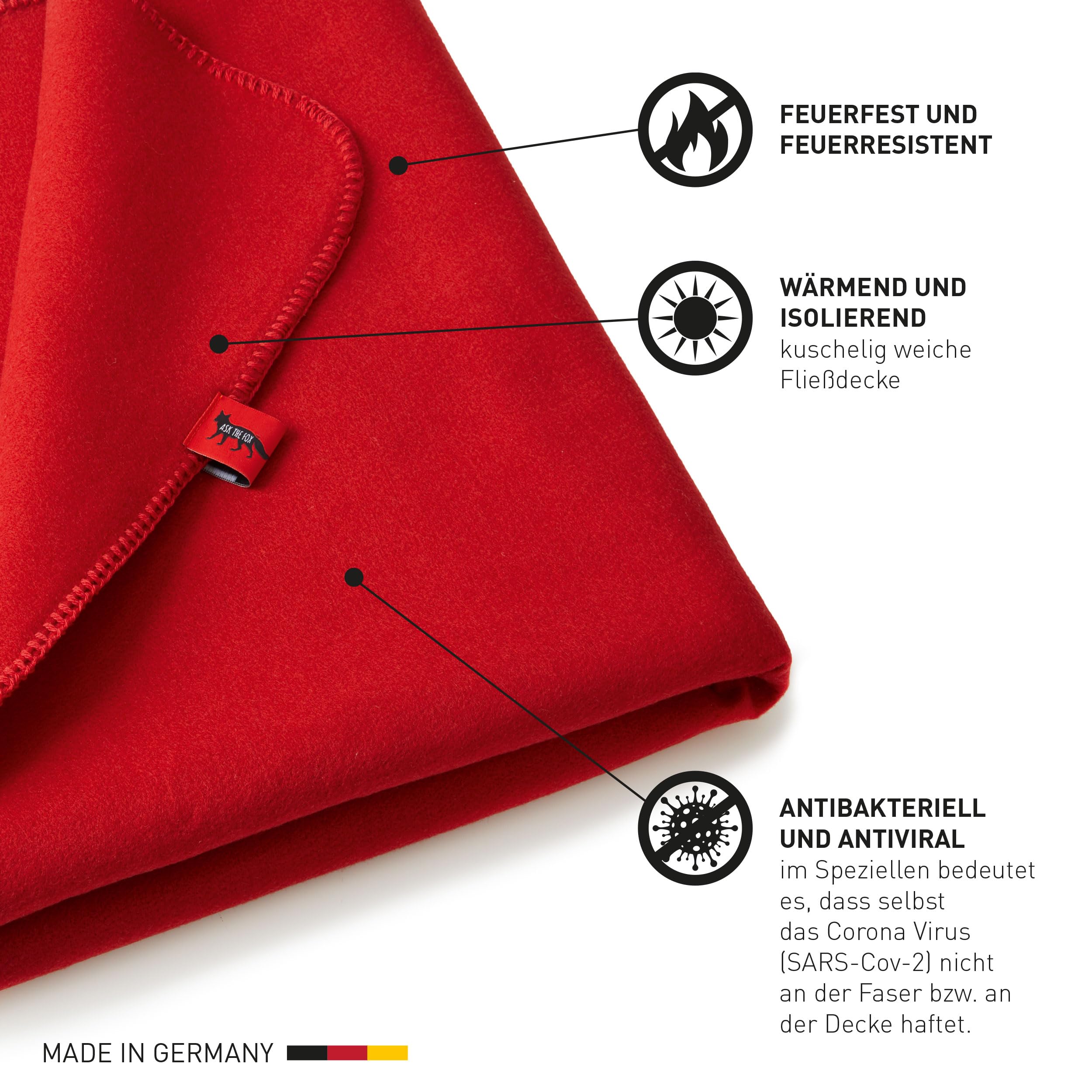 Cosy Fox | Multifunktionale Premium Feuerschutz- und Feuerlöschdecke mit Kuschelfaktor - Erstmaßnahme gegen Entstehungsbrände | 160x200cm (Red - Red)