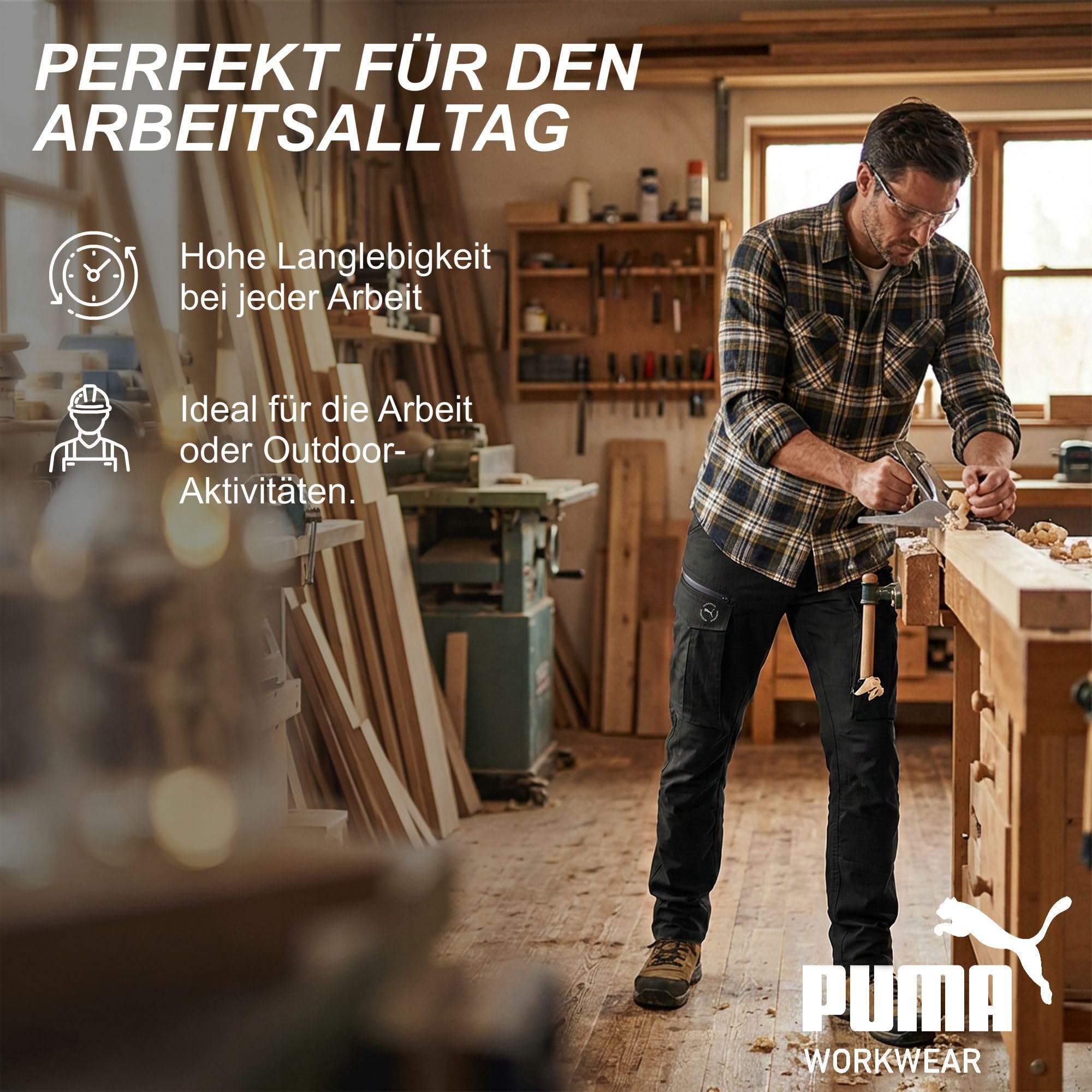 PUMA Workwear Cargohose Arbeitshose Herren – Robuste Hose mit Stretch & Ripstop-Gewebe - Gummizug im Bund - Erhöhtes Rückenteil - Hammerschlaufe - Innenliegende Handytasche
