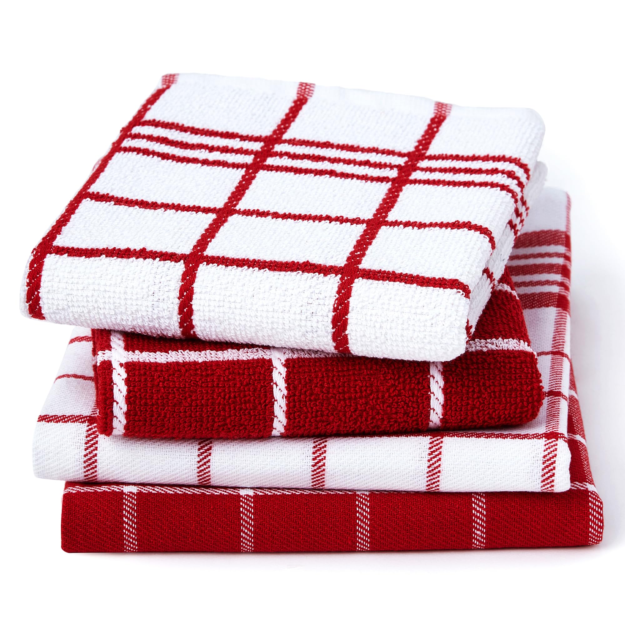 Encasa XO Kitchen Towels and Dish Cloths Sets, Red Non-terry+terry, 70x45 cm (Set of 4) - Image 2