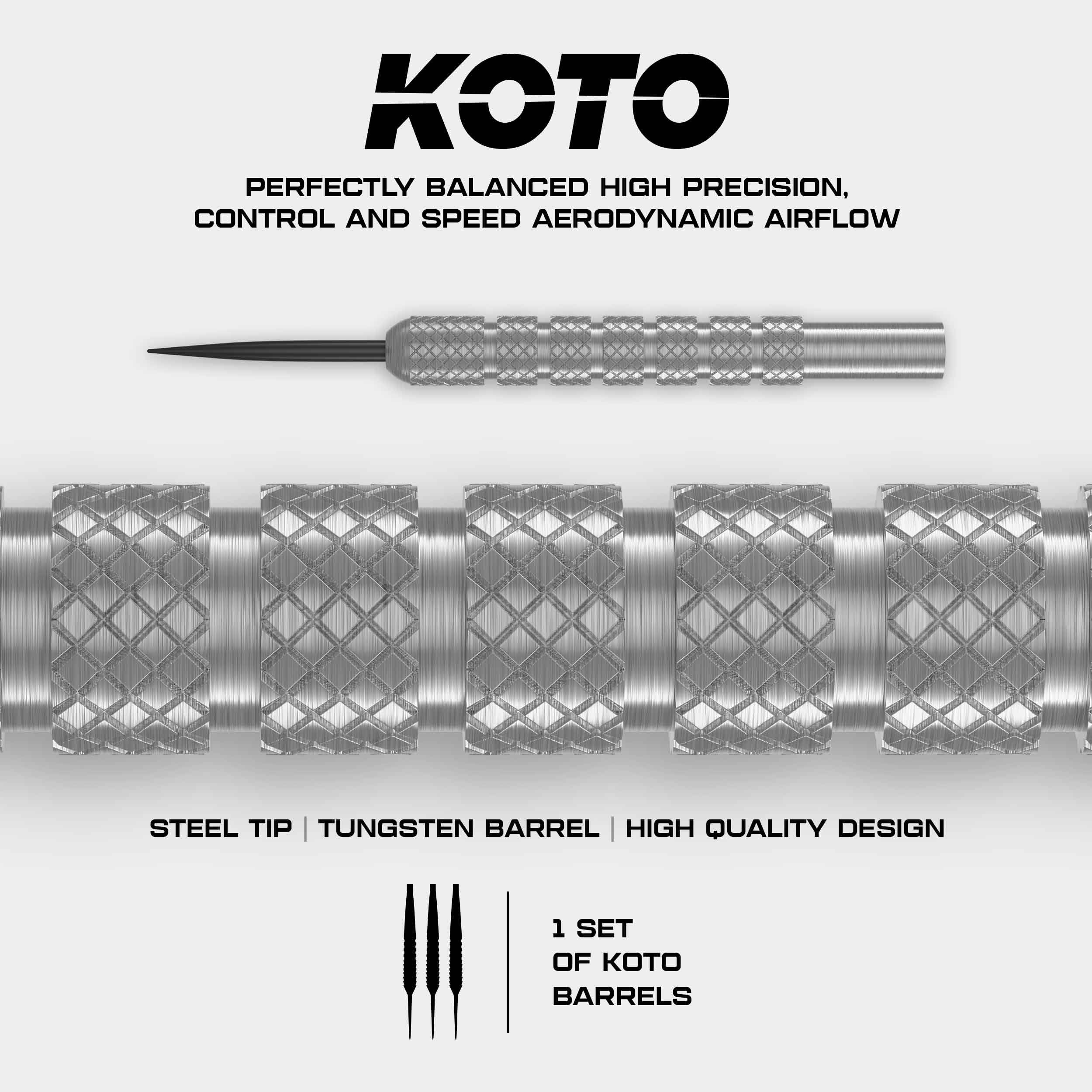 KOTO - King Front, 90% Tungsten Darts, 24G, Argento, Freccette Set Straight