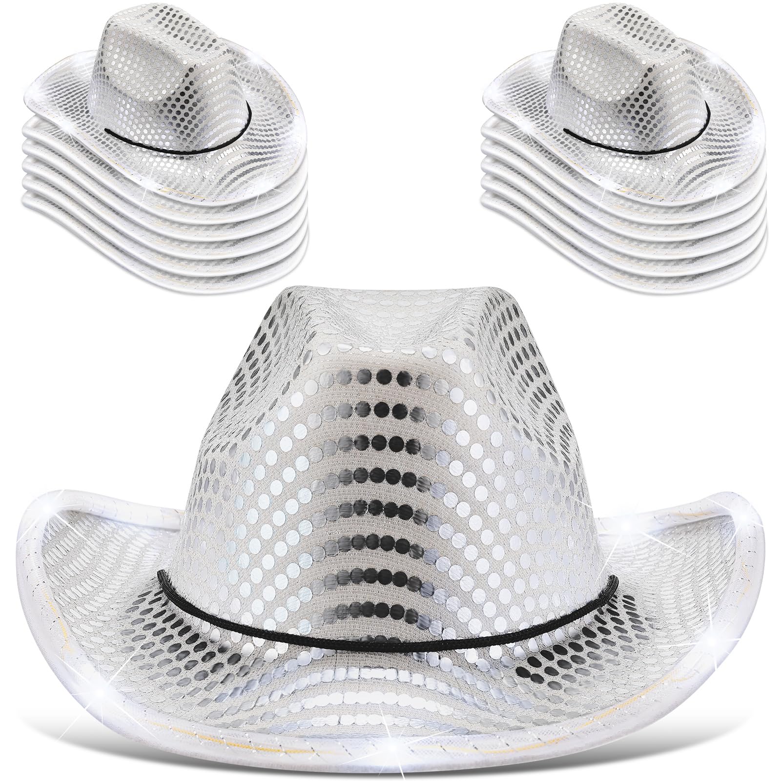 Tisancy LED Lights Cowboy Cowgirl Hat Flashing LED Lights Cowgirl Hat for Wedding Western Bachelorette Party
