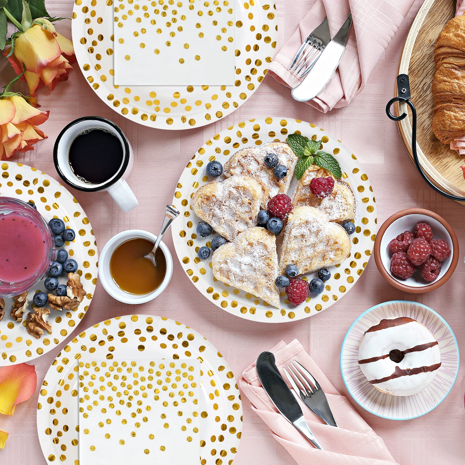 White & Gold Party Plates & Napkins - 100 Pcs -6