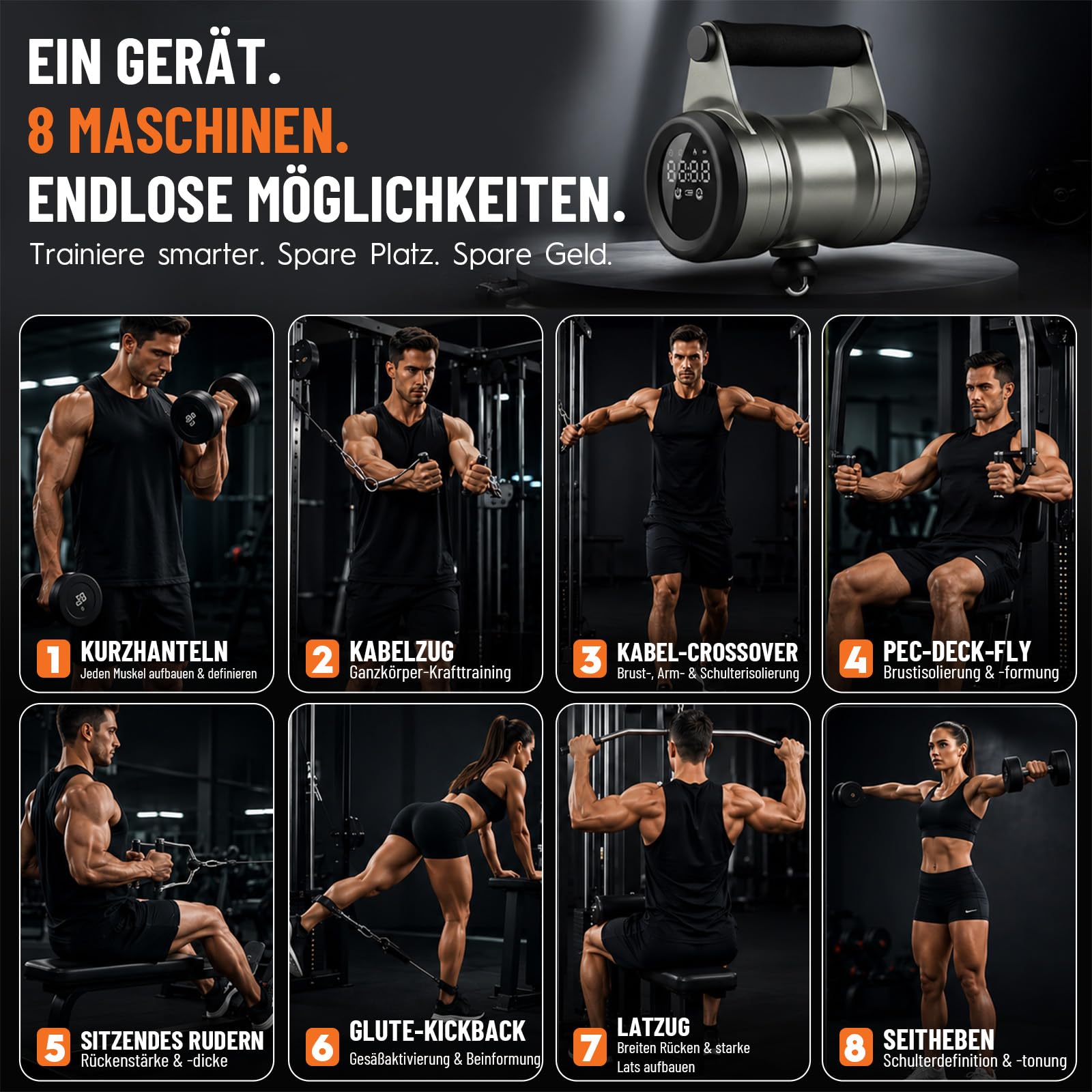 Adjustable Dumbbells, Digitale Smart Verstellbare Widerstandshantel Trainer | 6 Widerstandsstufen Kurzhantel mit USB-C Aufladung & Digital Display, Ganzkörpertraining für Home Fitness, Büro & Outdoor