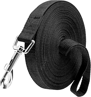 EOPUOZS Longe pour Chien 10m, Laisse en Nylon Robuste, Laisse de Dressage pour Petits et Grands Chiens, Longue Laisse pour Chien pour l'entraînement et l'extérieur (Noir)