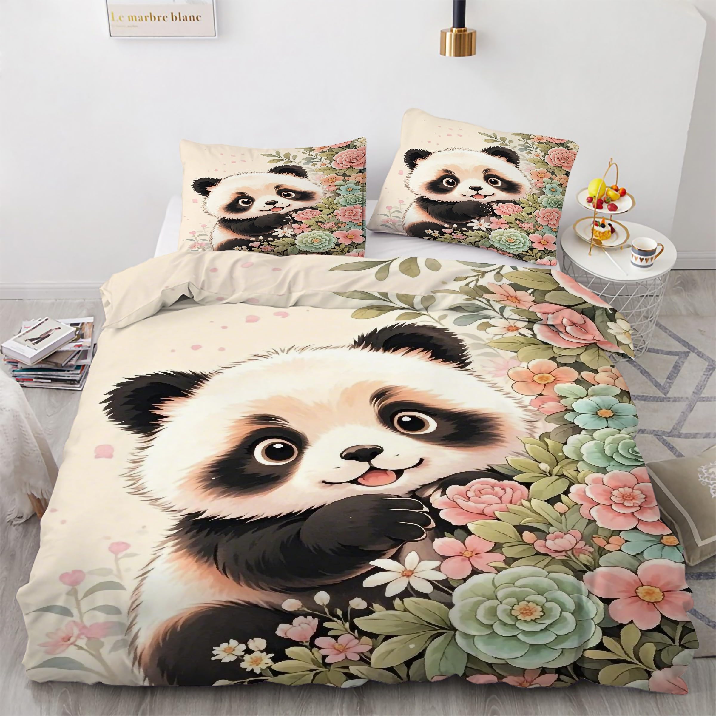 Housse de couette panda 90x190 en microfibre douce lavable pour éviter les draps rêches
