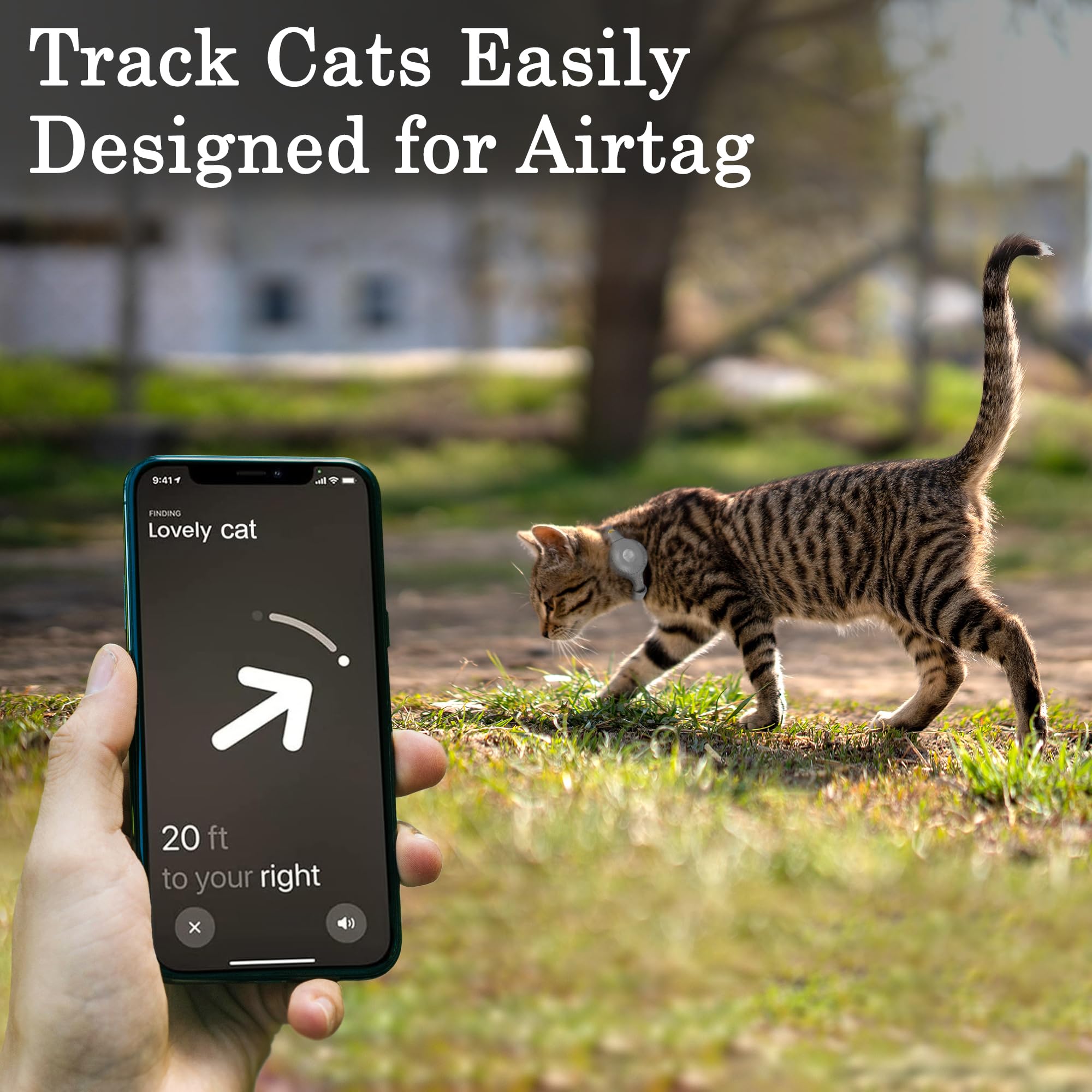 OOPSDOGGY Cat Collar with Bell for AirTag, Non Breakaway Leather Kitten Collar with Apple Air Tag Holder - Image 2