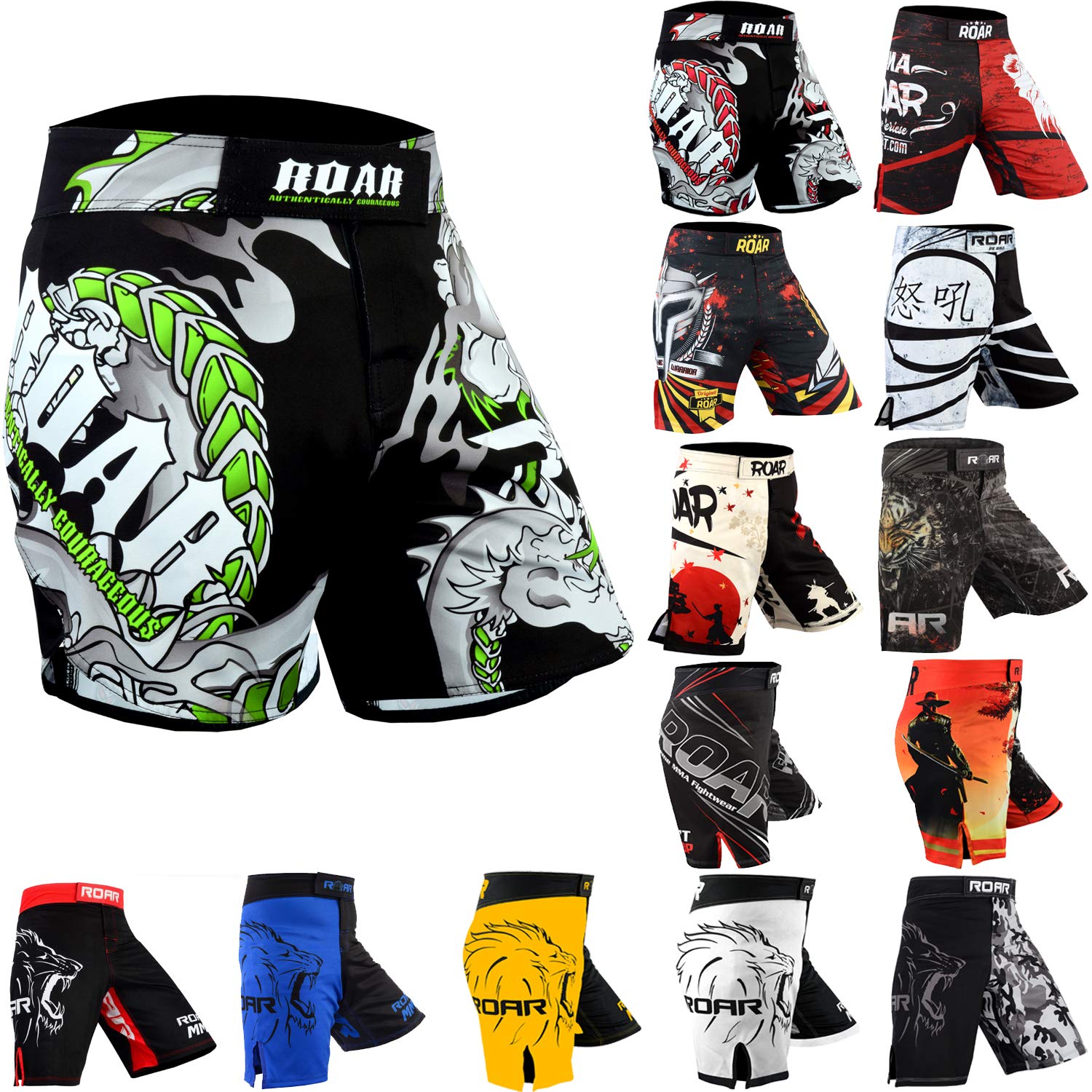ROAR MMAFight Shorts Grappling Muay Thai BJJ Training Jiu Jitsu No Gi Wear (XLarge, Darken Green)