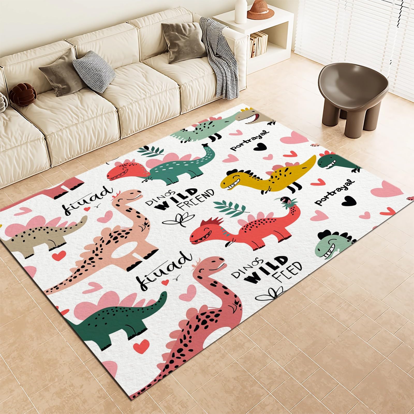 Generisch Teppich Wohnzimmer 3D Cartoon-Dinosaurier 120x170 cm Teppich Rutschfester Weich Carpet Bodenmatte Fußmatte für Jugendzimmer Esszimmer Schlafzimmer Küchenboden Flur