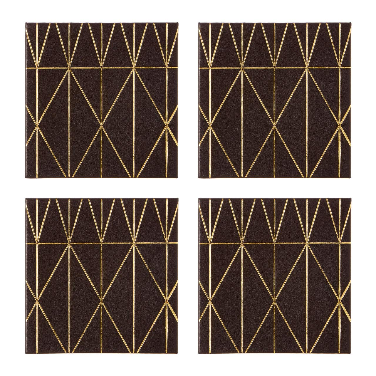 Geome Prism Coasters, Square, Leather Effect, Black & Gold - Set of 4