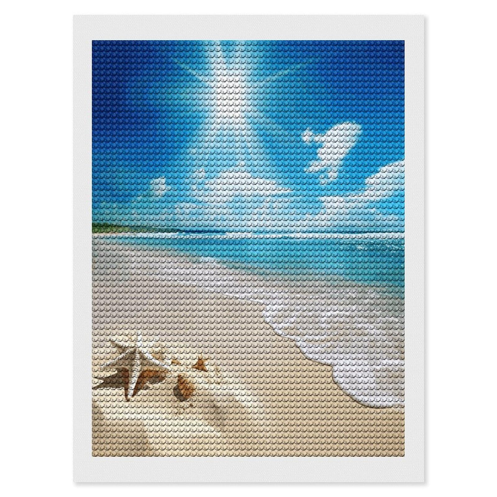 FekiLoot Bright Sunshine Summer Beach Paint by Numbers Kit for Adults Beginner DIY Diamond Dots Paintings Round Full Drill Diamond Art Kits Picture Diamond Art Painting Kits for Home Decor 12"x16"