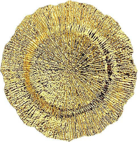 Reef - Juego de 12 platos de carga para platos llanos redondos de plástico de 13 pulgadas, decoración de bodas, manteles individuales (dorado)