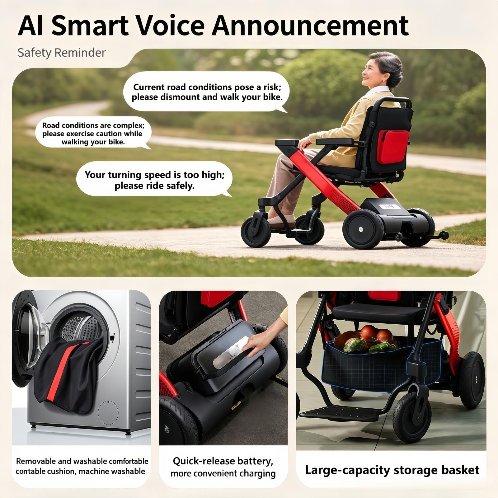 Silla De Ruedas Eléctrica,Scooter De Movilidad Inteligente con Asistencia Eléctrica Totalmente Automático para Personas Mayores,Silla De Ruedas Eléctrica para Viajes Y Uso Diario.