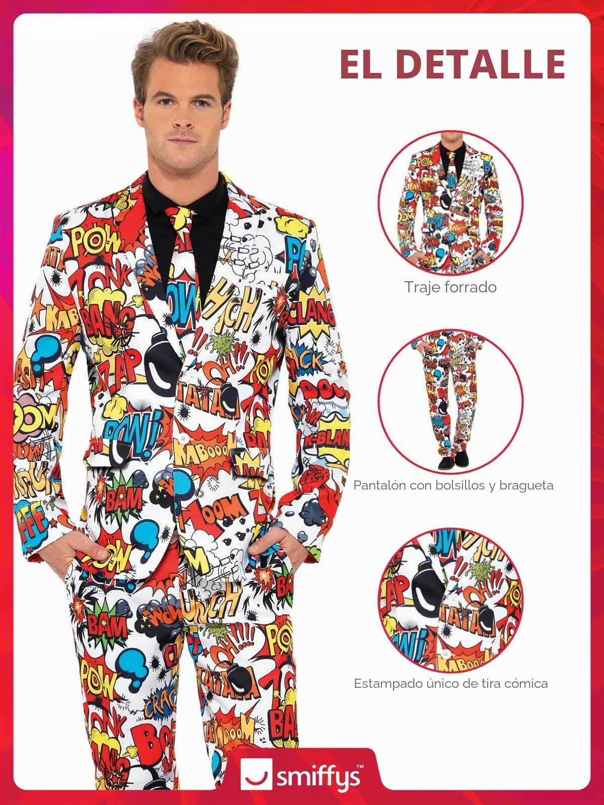 Smiffys Traje Historieta, con Chaqueta, Pantalones y Corbata Halloween, Carnaval
