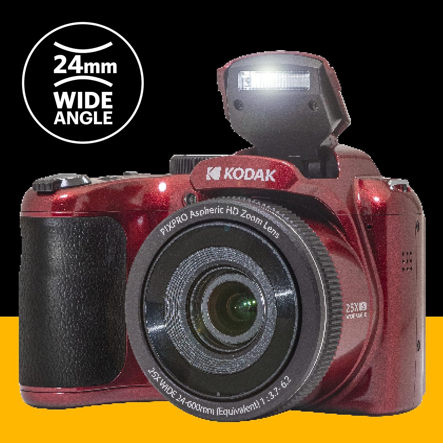 KODAK PIXPRO Astro Zoom AZ255-RD 16MP Fotocamera digitale con zoom ottico 25X 24mm grandangolare 1080P Full HD video e LCD da 3 (rosso)