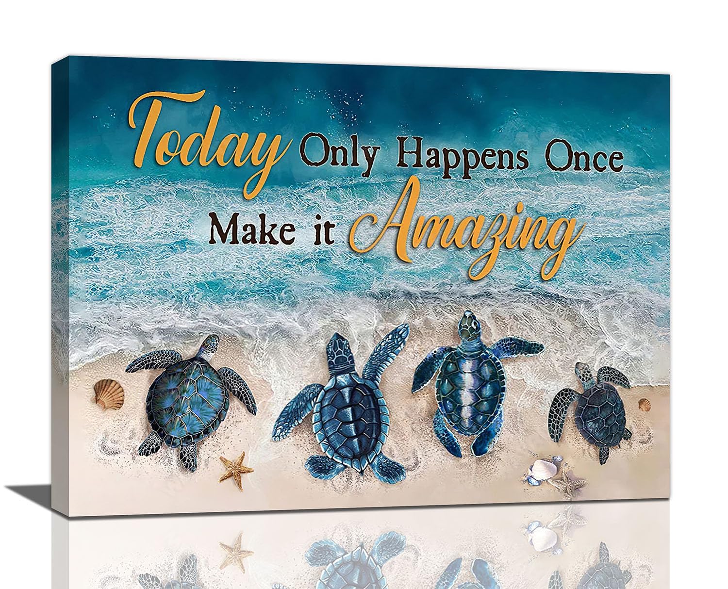 Sea Turtle Wall Art Beach Turtle Seashells Pictures Wall Decor Ocean Coastal Scenery Canvas Prints Framed Artwork Home Decoration For Bathroom Living
