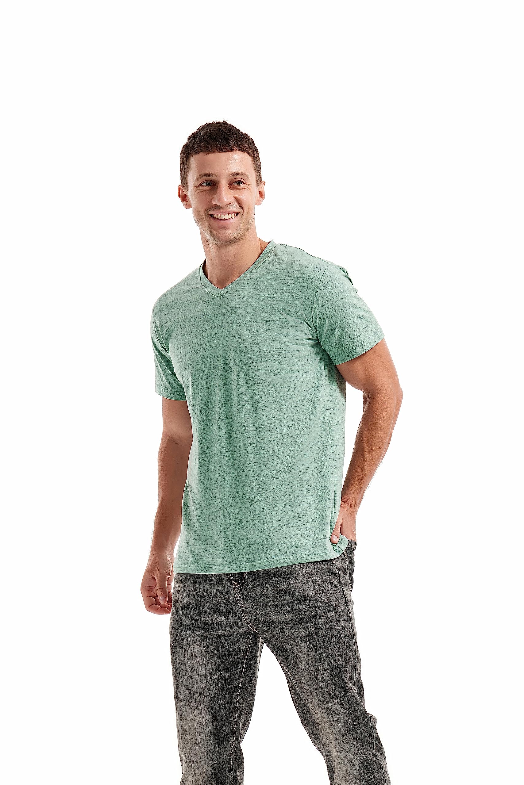 KLIEGOU Camisetas con cuello en V para hombre, estilo casual, ajustadas, elásticas, para hombre