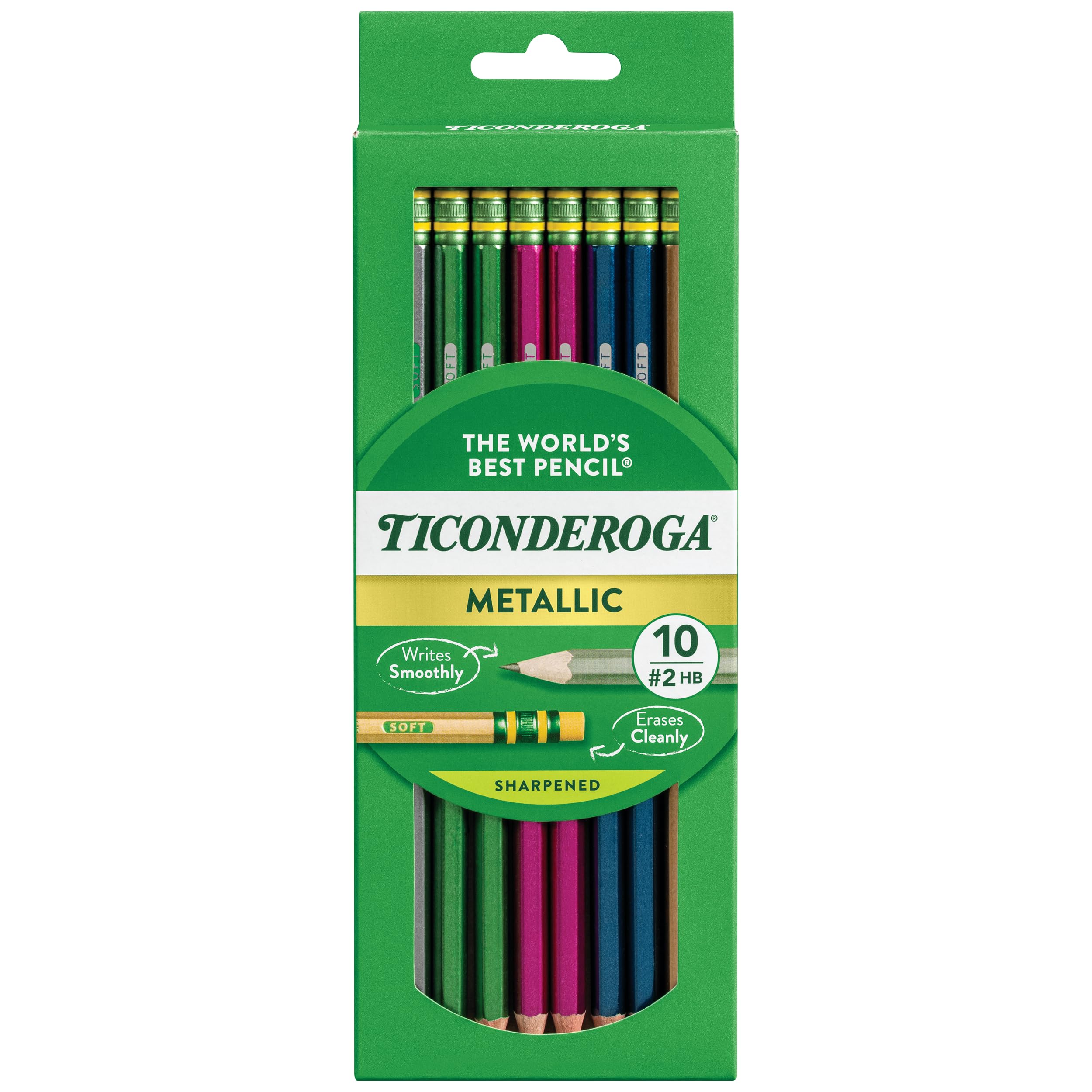 Ticonderoga Wooden Pencils, Pre-Sharpened, #2 HB Soft, Metallic Colors, 10 Count