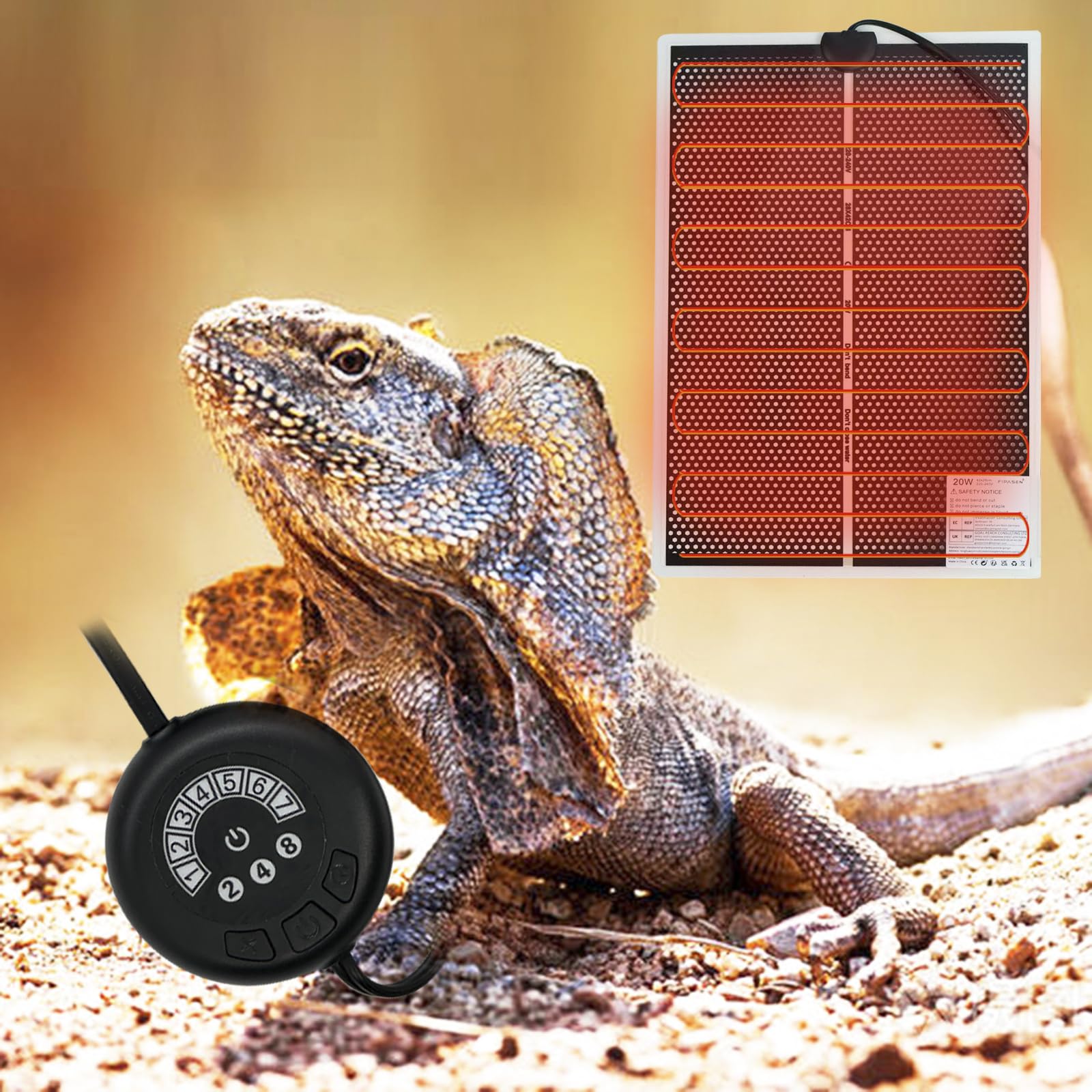 Manta Calefactora para Reptiles, Tapetes Térmicos Terrarios con 7 Botones de Ajuste de Temperatura para Serpientes, Lagartos, Geckos, Arañas - Almohadilla Térmica para Reptiles (20W, 42x28CM)