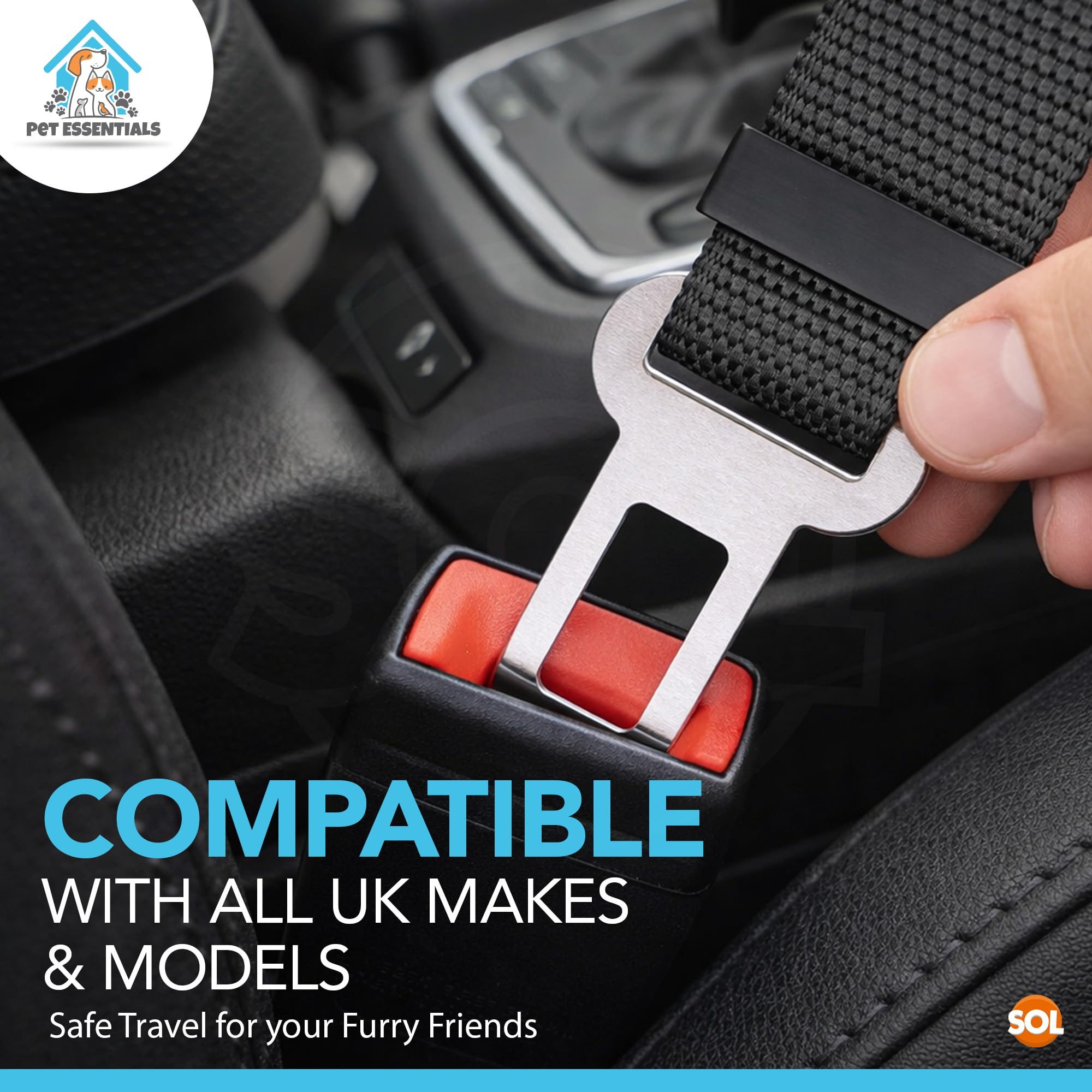 SOL 2pk Dog Seat Belts For Cars UK, 70cm Adjustable Seatbelt Harness Strap for Dogs, Durable Nylon with Secure Clip-On Design, Car Harness for Dogs UK, Snug Fit for Any Breed Size, Easy to Install — view 6