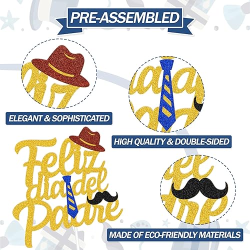 Miniatura 3 de Feliz Día del Padre - Decoración para tarta, decoración de fiesta del día del padre, tema de Feliz Cumpleanos para el Día del Padre (dorado)