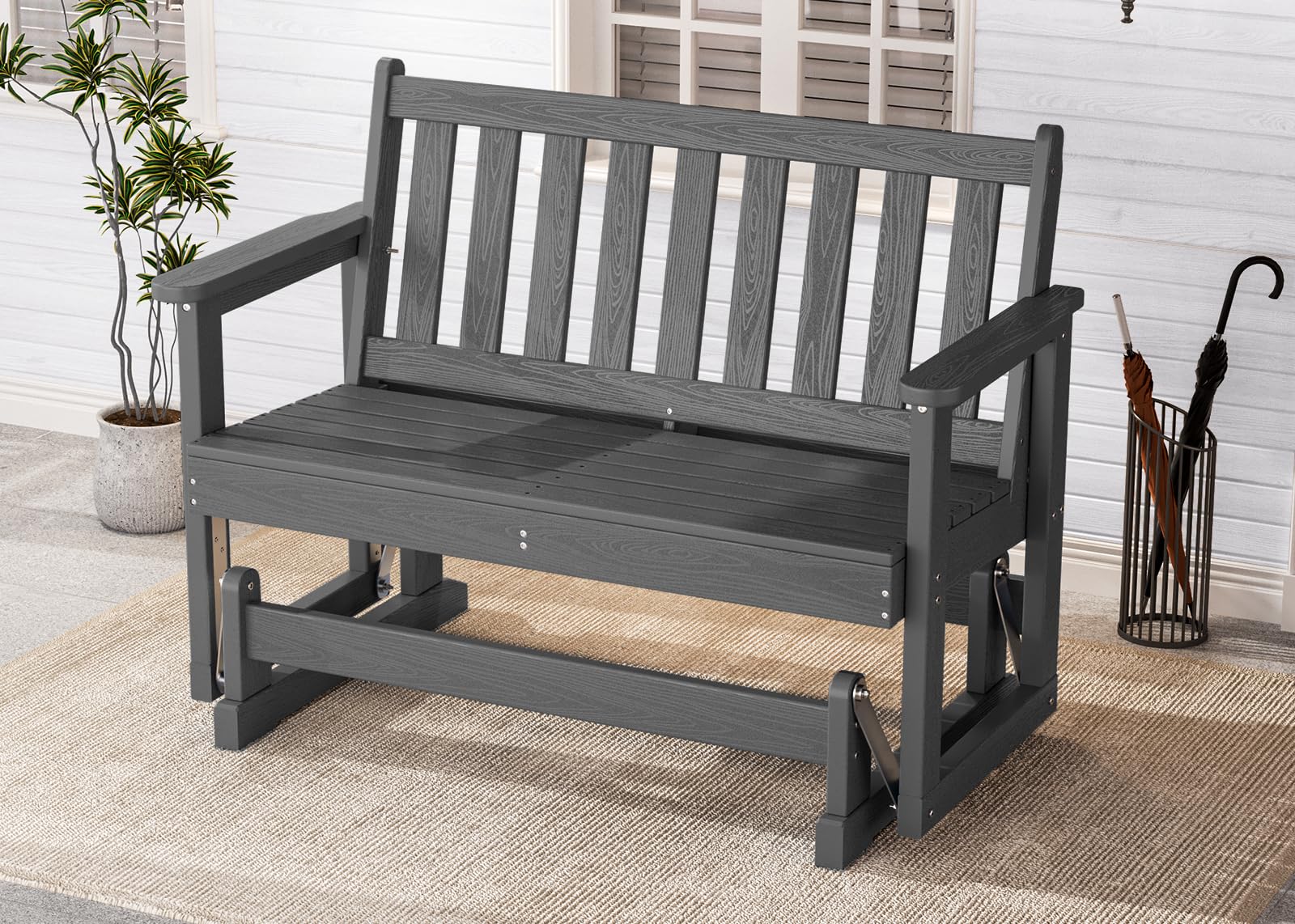 SERWALL Outdoor Glider Chair, HDPE Material, 660LBS Capacity, Charcoal Gray