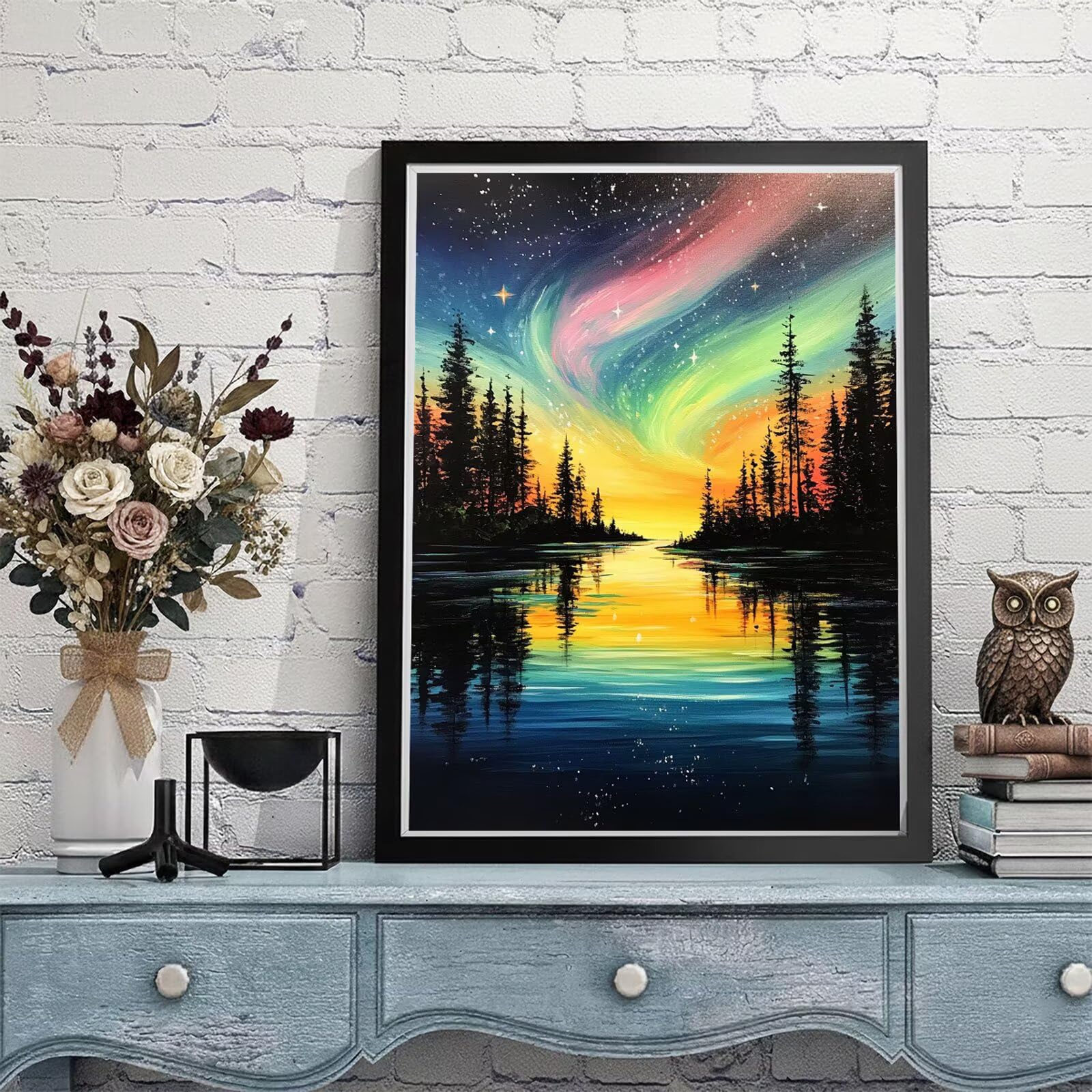 Dipingere con i Numeri Adulti Aurora Dipingere con i Numeri Foresta Paint by Numbers Hobby Creativi Adulti Fai Da Te Tela di Pittura a Olio Kit, Decorazioni Donna Regalo 60x80cm Senza Cornice Y3-1003
