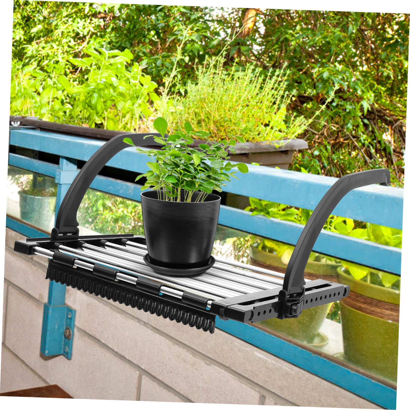 Stendibiancheria Da Balcone Antivento in Acciaio Resistente 42-73 Cm, Appendiabiti Per Calzini 4 Fermavento e 1 Clip, Pieghevole e Salvaspazio Per Casa e Balcone