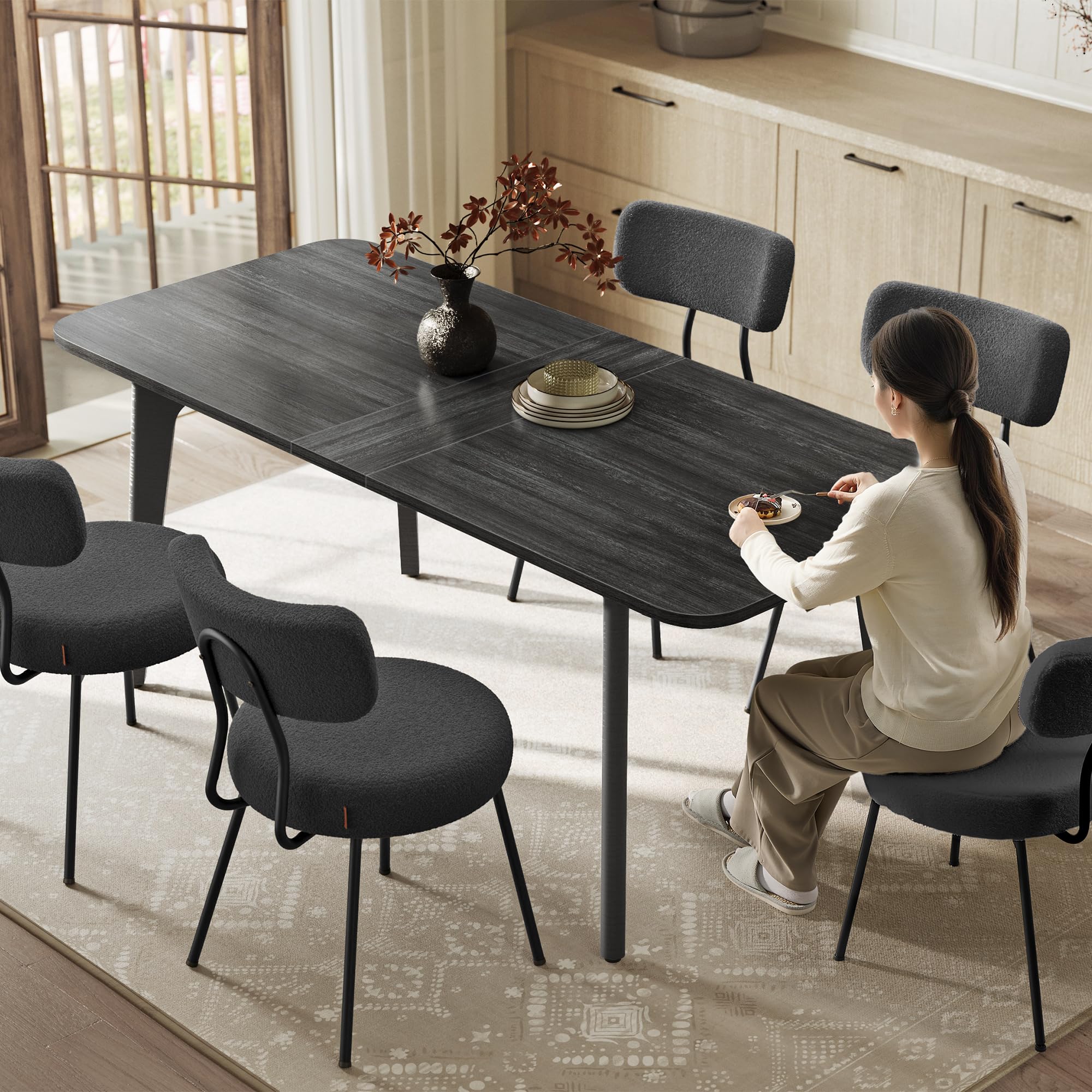 VASAGLE MAEZO Collection - Extendable Dining Table for 4/6/8, Kitchen Table with Tapered Legs, Curved Transitions, for Dining Room, Kitchen, Home Office, Charcoal Gray UKDT090B01V1 Extendabl