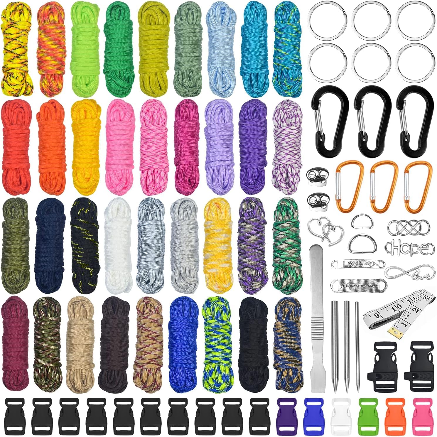 Paracord Set - Paracord 550 Nylon Cord, Paracord Rope Multifunction Includes Rope Buckle and Sewing Needles, for Outdoor Sports, Suitable for DIY Bracelet Making (36 Colors)