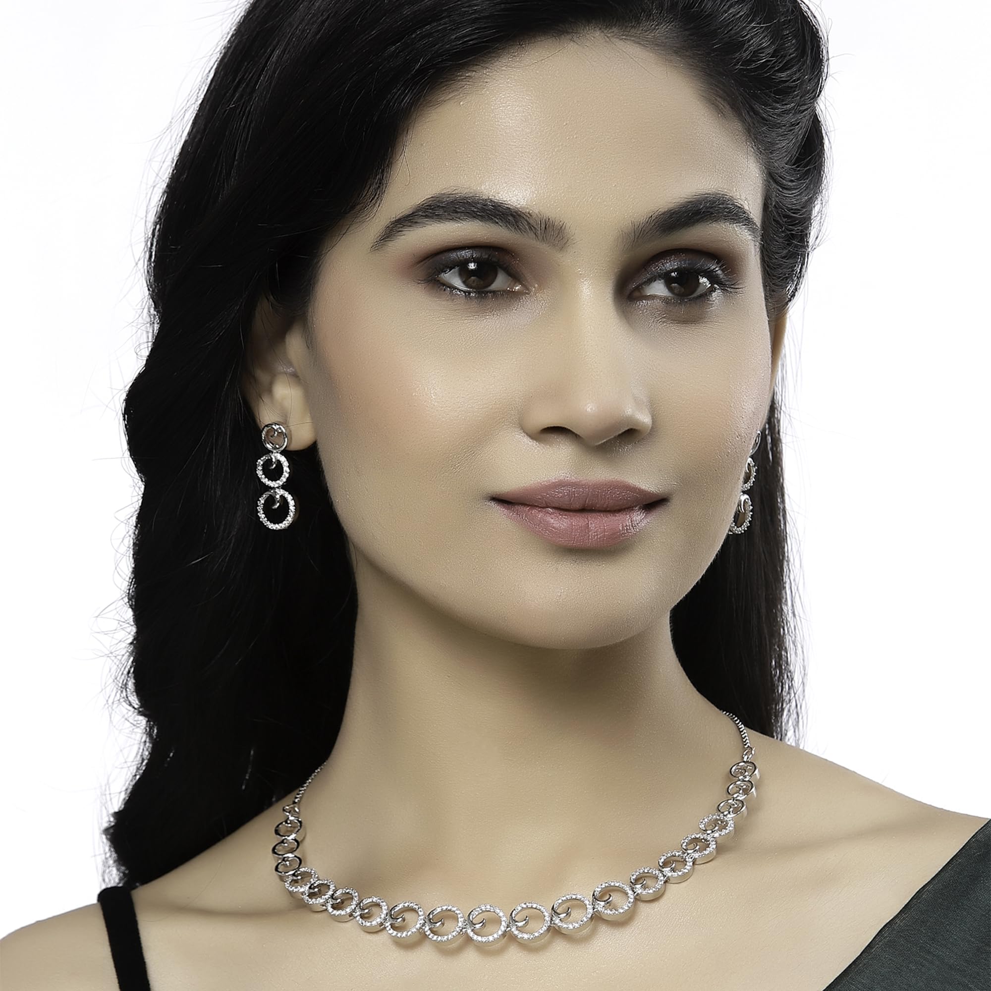 Elegant Rhodium American Diamonds Necklace Set