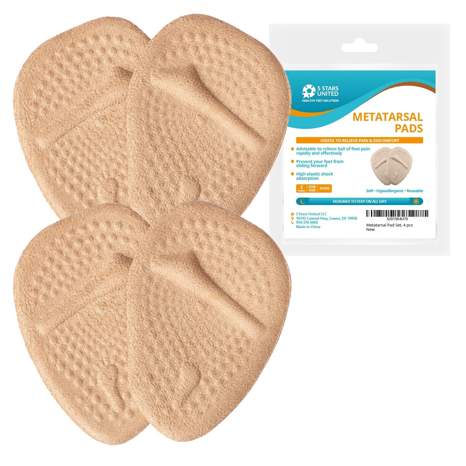 Ball of Foot Cushions for Women | 4 Pack Metatarsal Pads | Heel Inserts for Women | Non Slip Heel Pads | All Day Pain Relief and Comfort One Size Fits Shoe Inserts