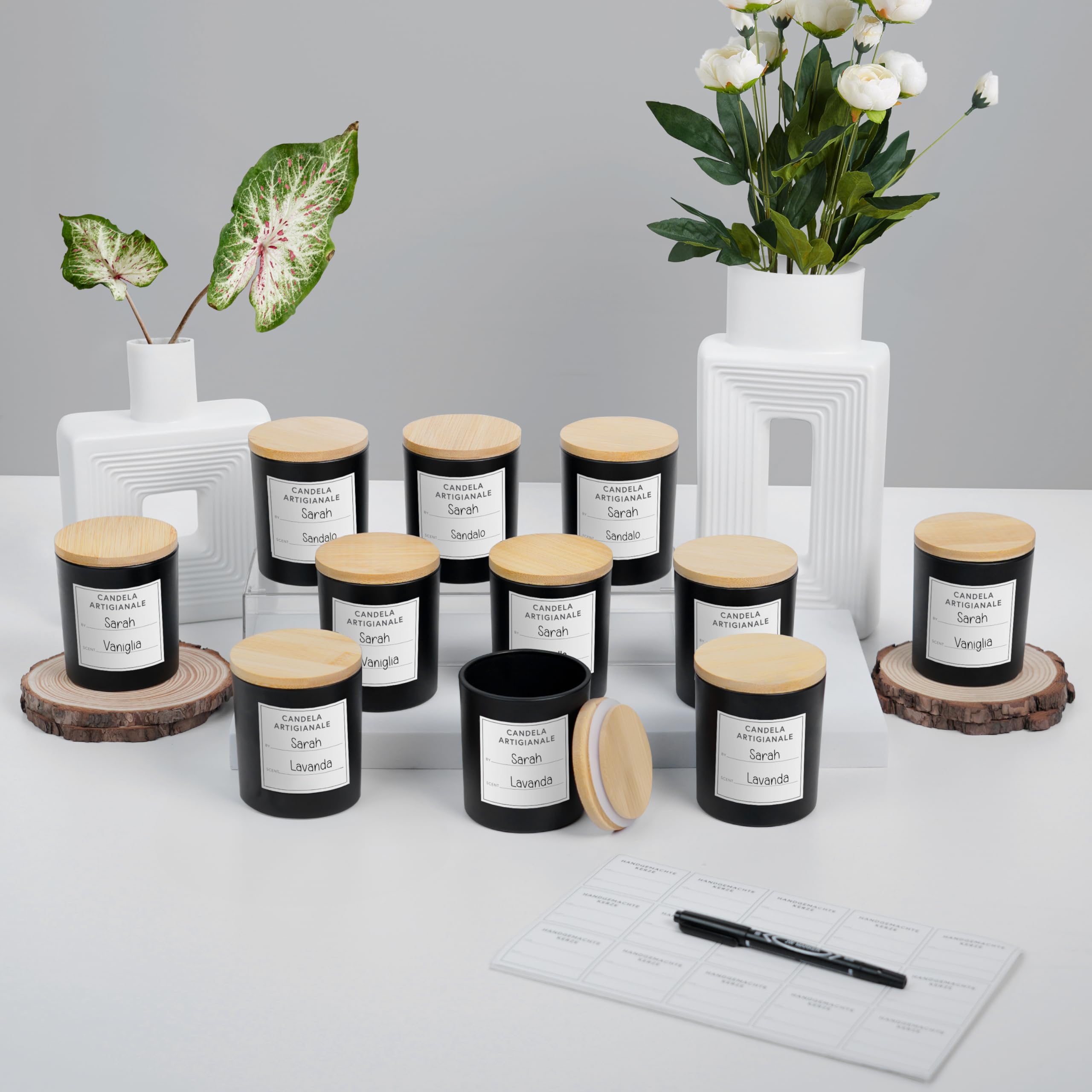 Kit Barattoli Vetro Per Candele Fai Da Te - 15 Pezzi Da 170ml Con Coperchi Legno, Etichette E Penna - Foto 4