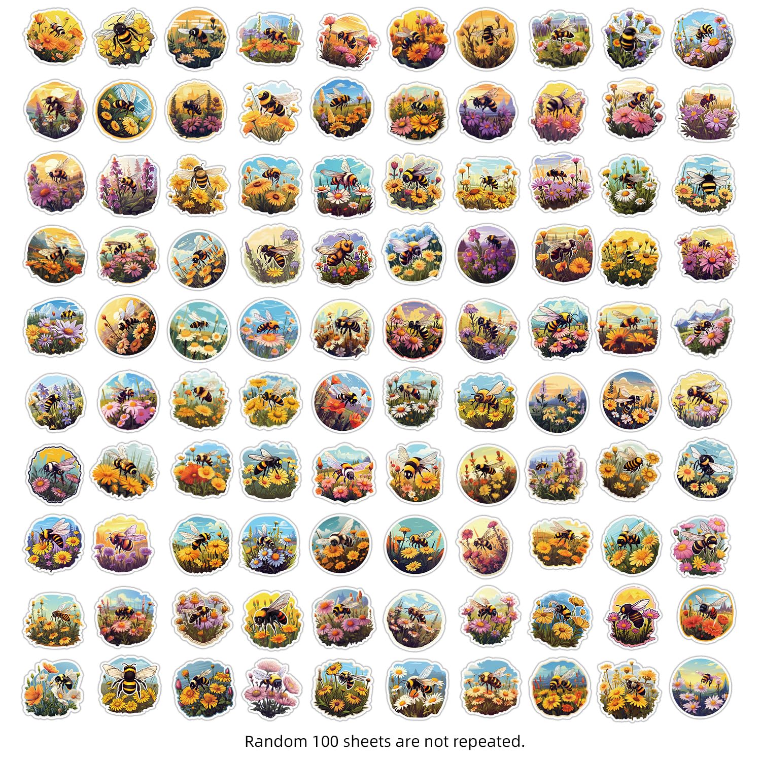Bee Stickers for Laptop (100 PCS),Gift for Children Teens Adults Girl Boys,Waterproof Stickers for Water Bottle,Honeybee Vinyl Stickers for Scrapbook,Skateboard,Bike,Phone,Dairy - Image 2