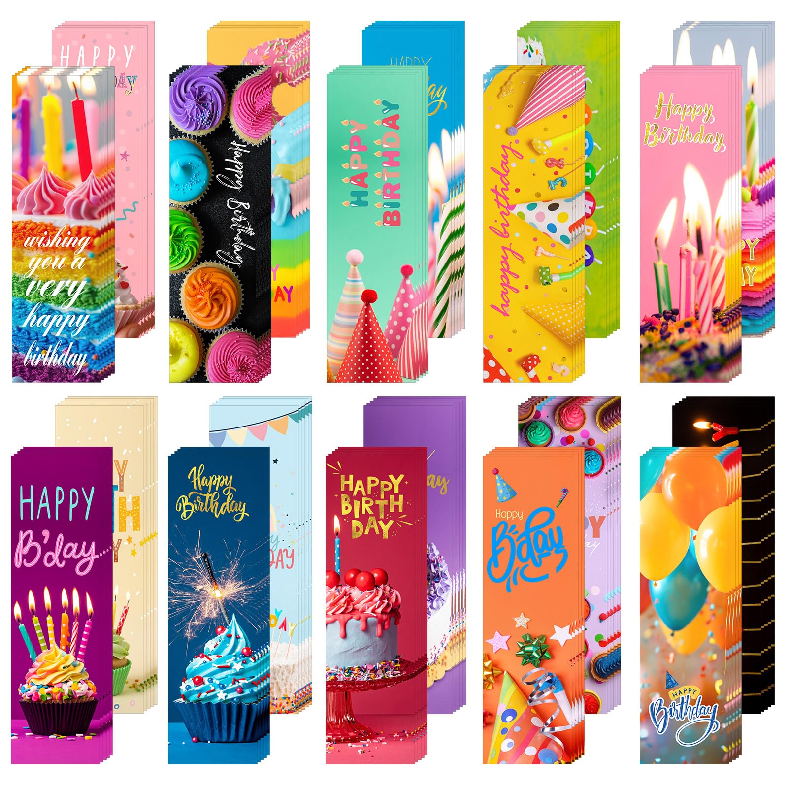 Skyygemm 100 Pcs Happy Birthday Bookmarks Bulk Happy Birthday Classroom Gifts for Kids Students Teacher Reward Back to School Birthday Party Favors