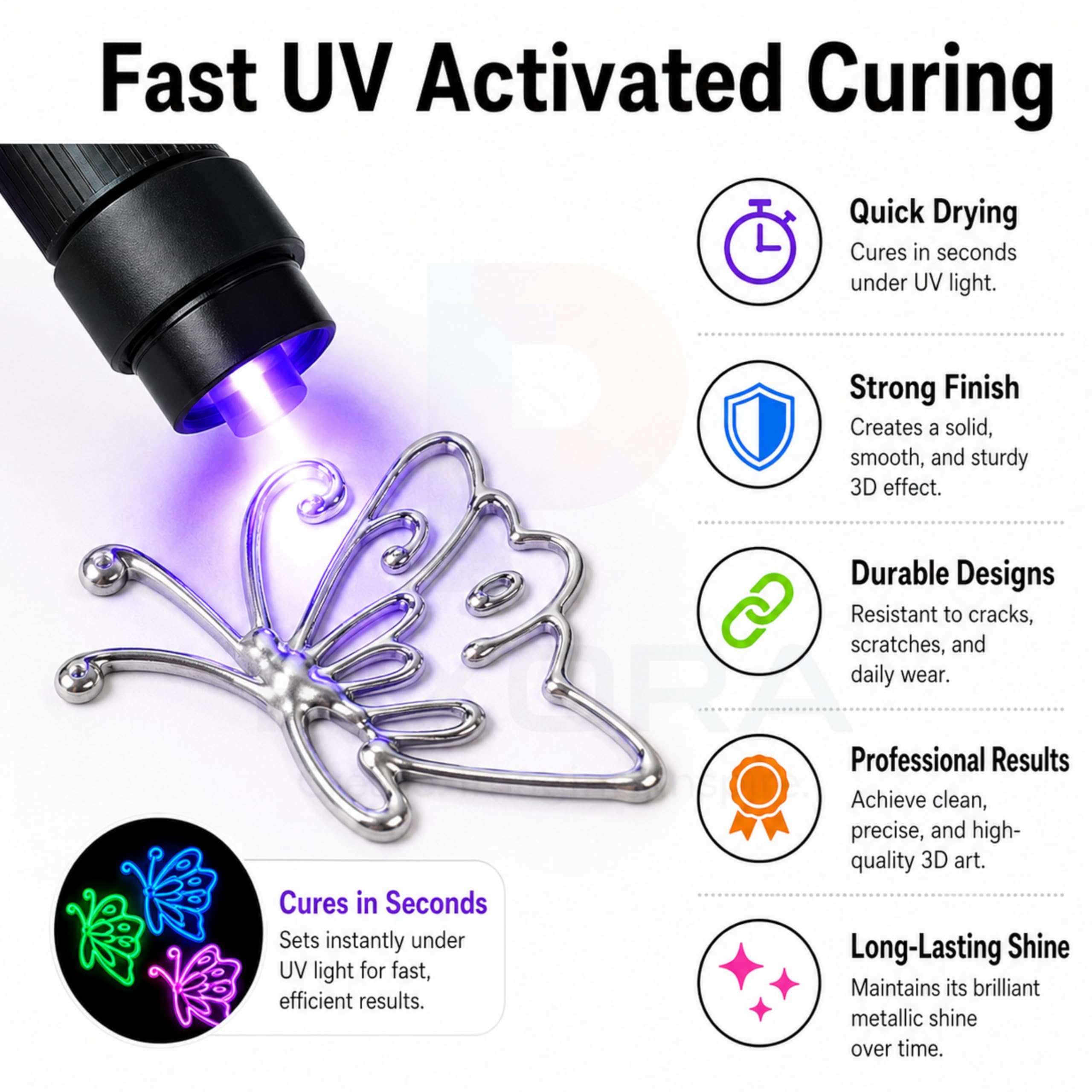 PIXORA UV Resin 3D Styling Pen, UV Resin Glue with Precision Nozzle, Fast UV Cure for DIY Crafts, Jewelry Making, Nail Art, Keychains & Resin Projects, 20ml (Gold) 3